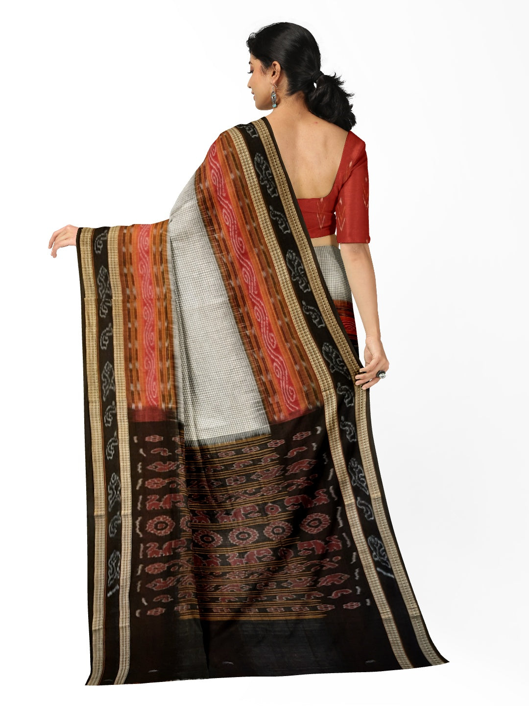 Off-white Sambalpuri Sachipar Cotton Saree with cotton ikat blouse piece