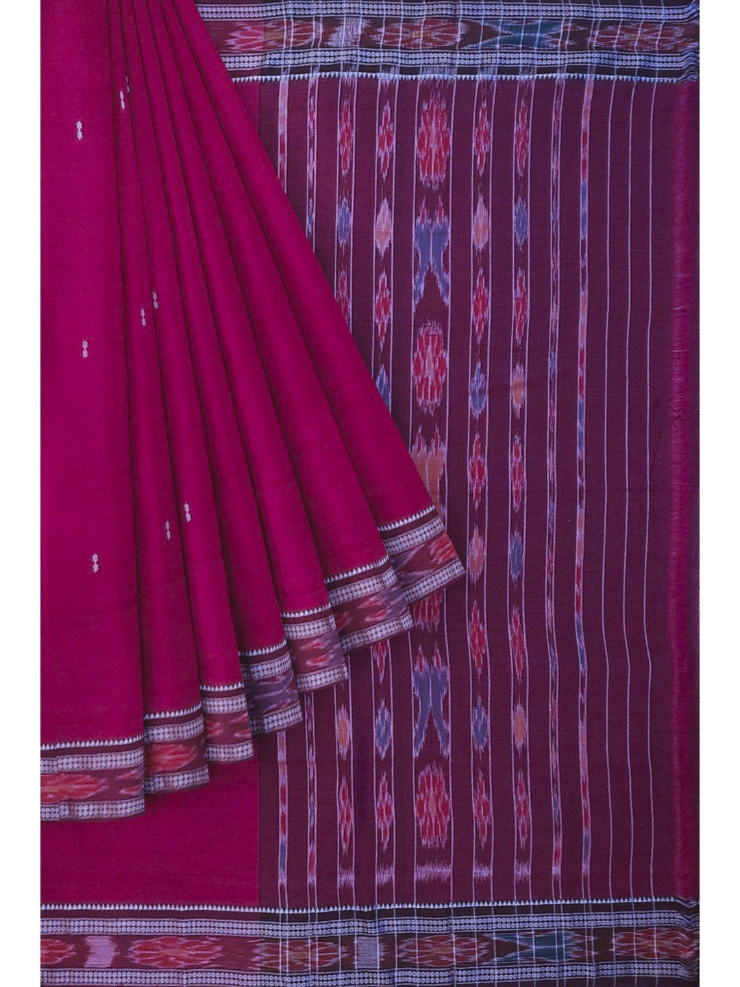 DarkPink Cotton Odisha Ikat saree  with mix match cotton ikat blouse