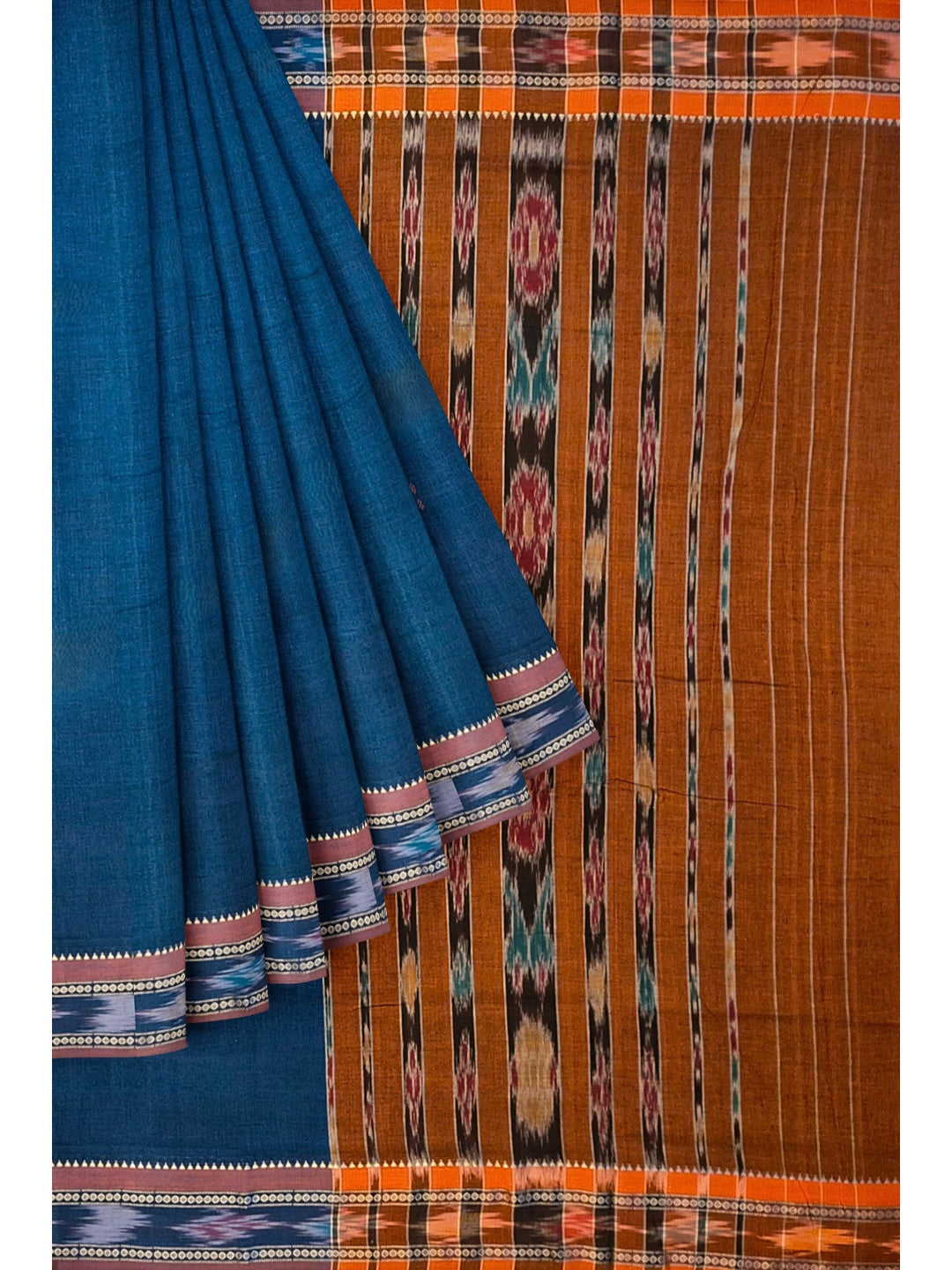 Blue Cotton Odisha Ikat saree  with mix match cotton ikat blouse