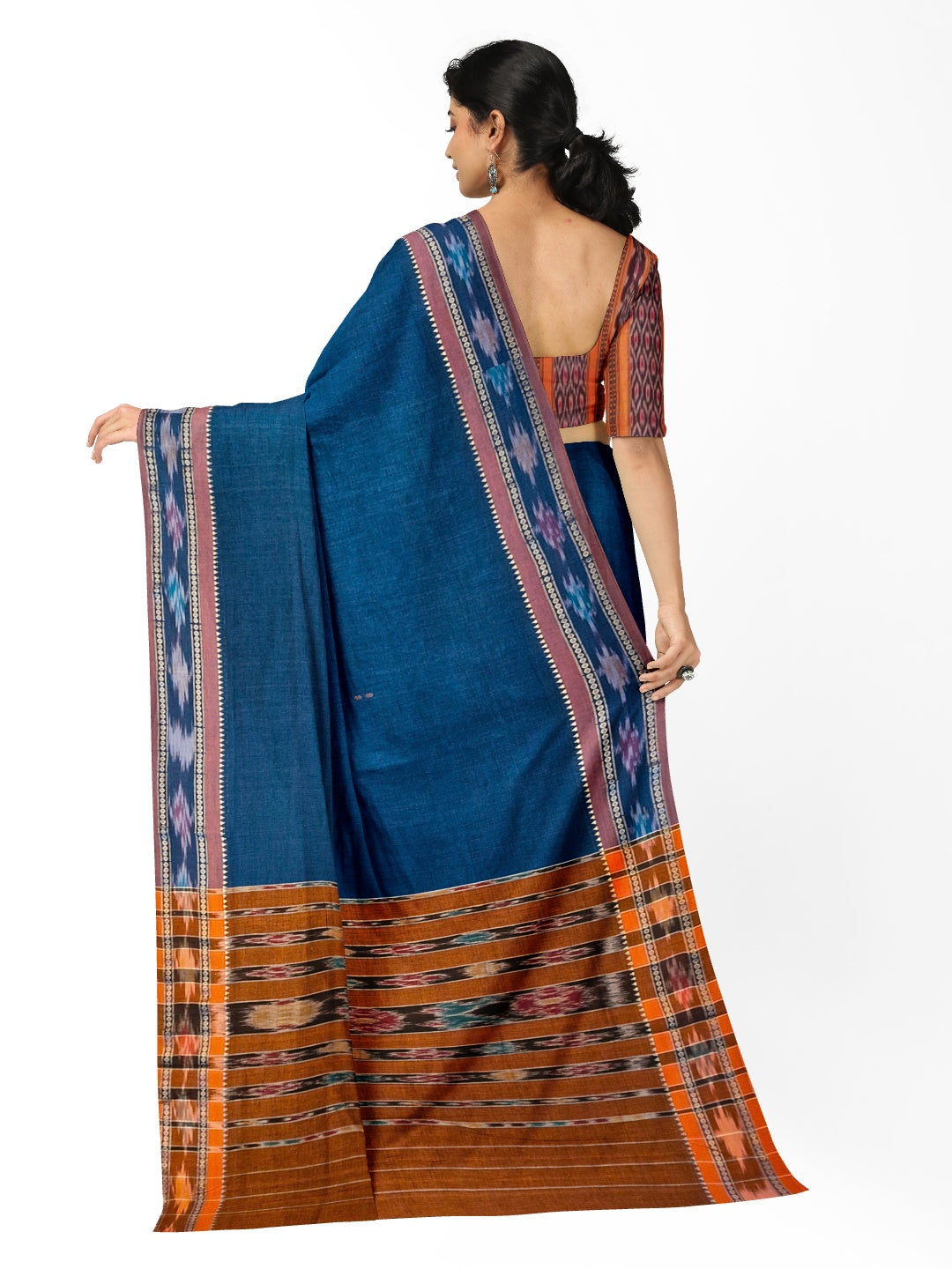 Blue Cotton Odisha Ikat saree  with mix match cotton ikat blouse