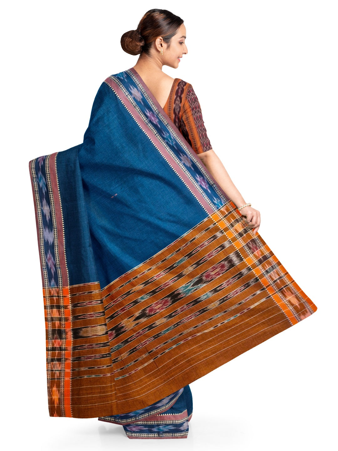 Blue Cotton Odisha Ikat saree  with mix match cotton ikat blouse