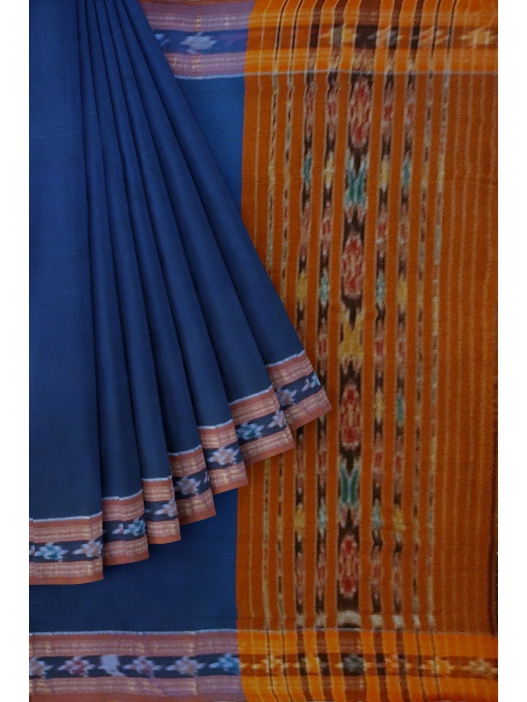Blue Cotton Odisha Ikat saree  with mix match cotton ikat blouse