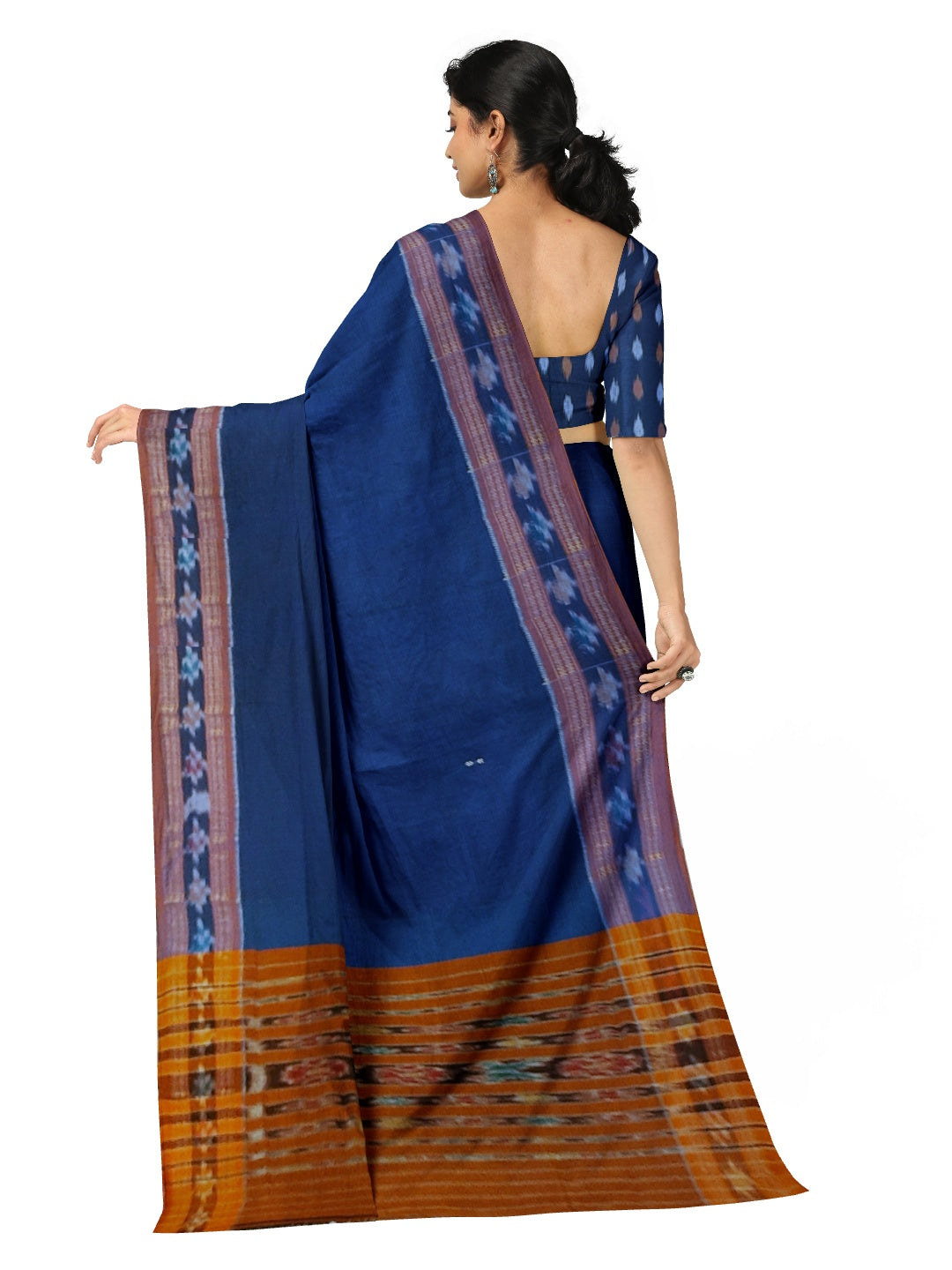 Blue Cotton Odisha Ikat saree  with mix match cotton ikat blouse