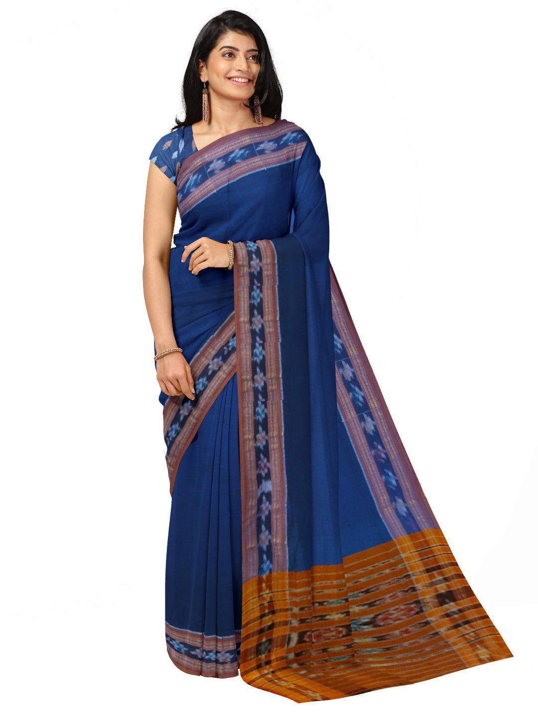 Blue Cotton Odisha Ikat saree  with mix match cotton ikat blouse