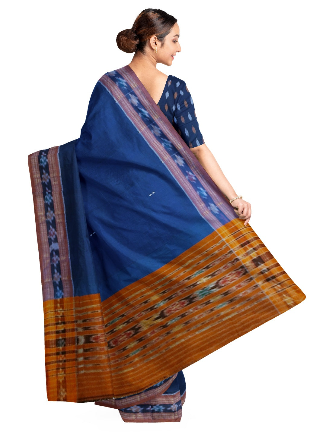 Blue Cotton Odisha Ikat saree  with mix match cotton ikat blouse