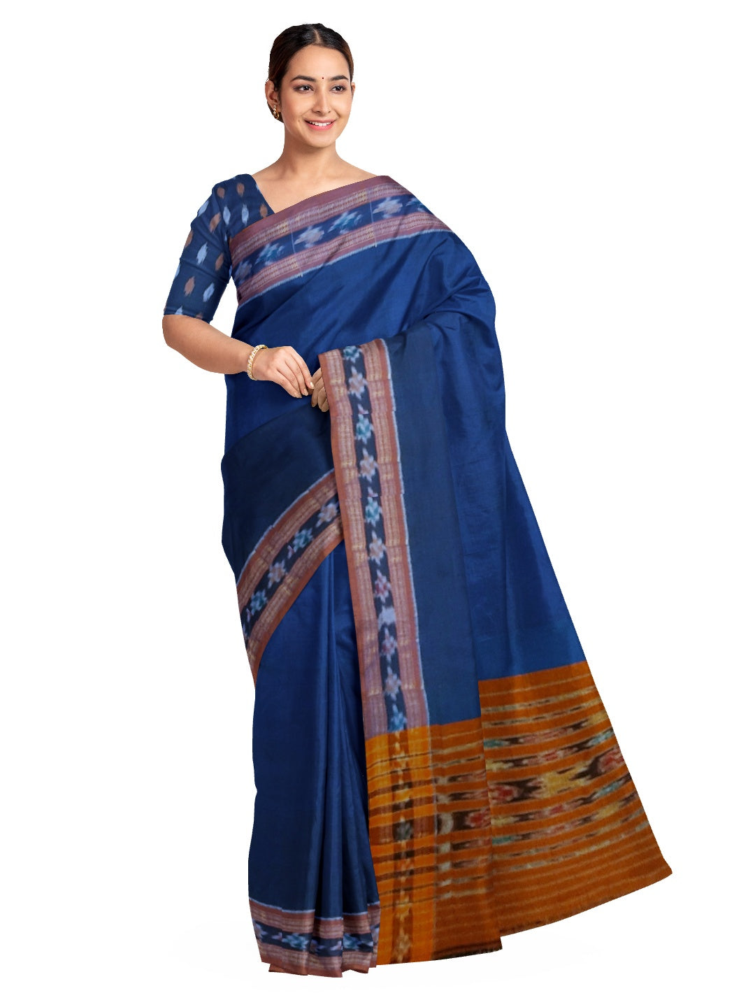 Blue Cotton Odisha Ikat saree  with mix match cotton ikat blouse