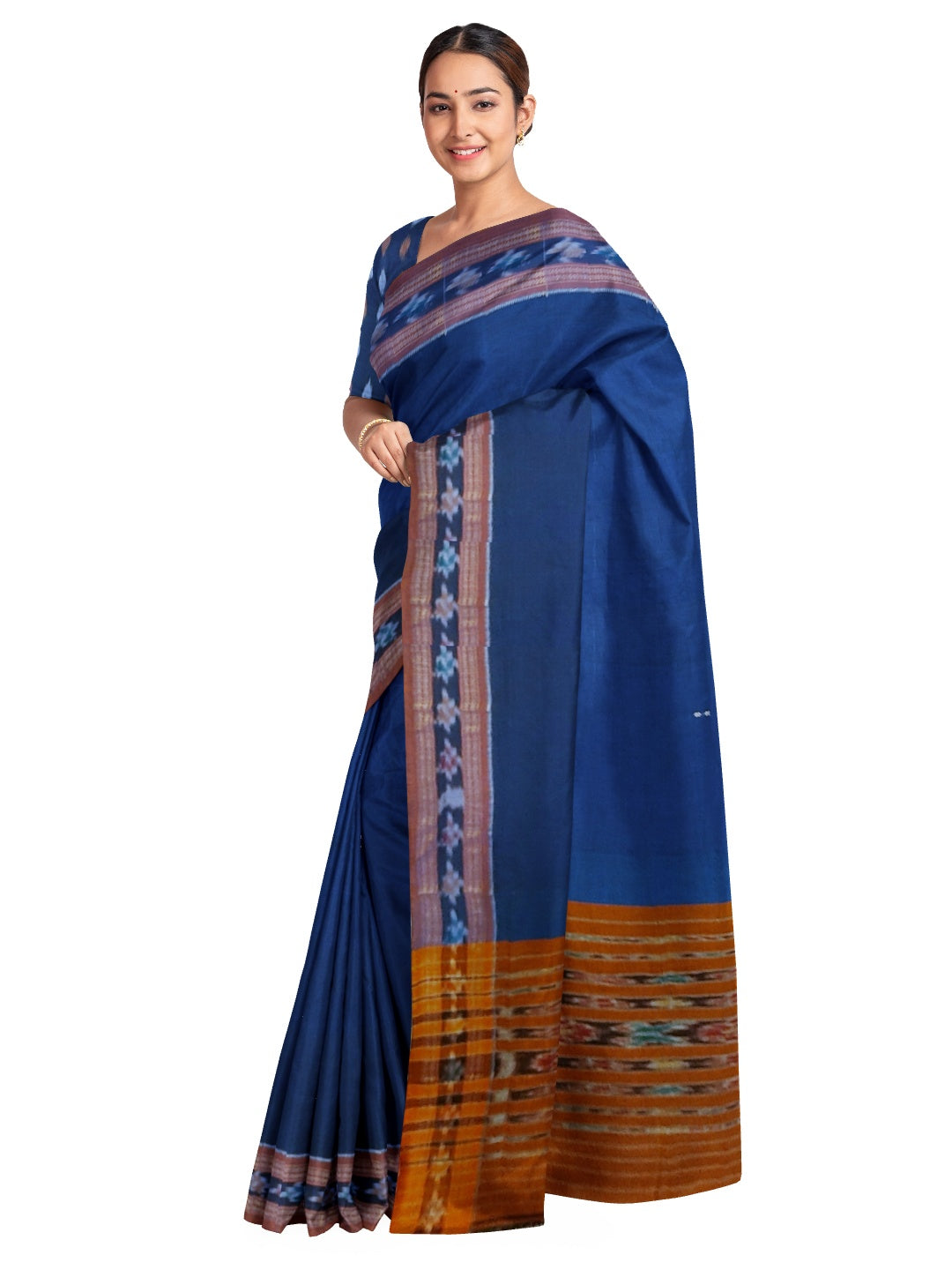 Blue Cotton Odisha Ikat saree  with mix match cotton ikat blouse