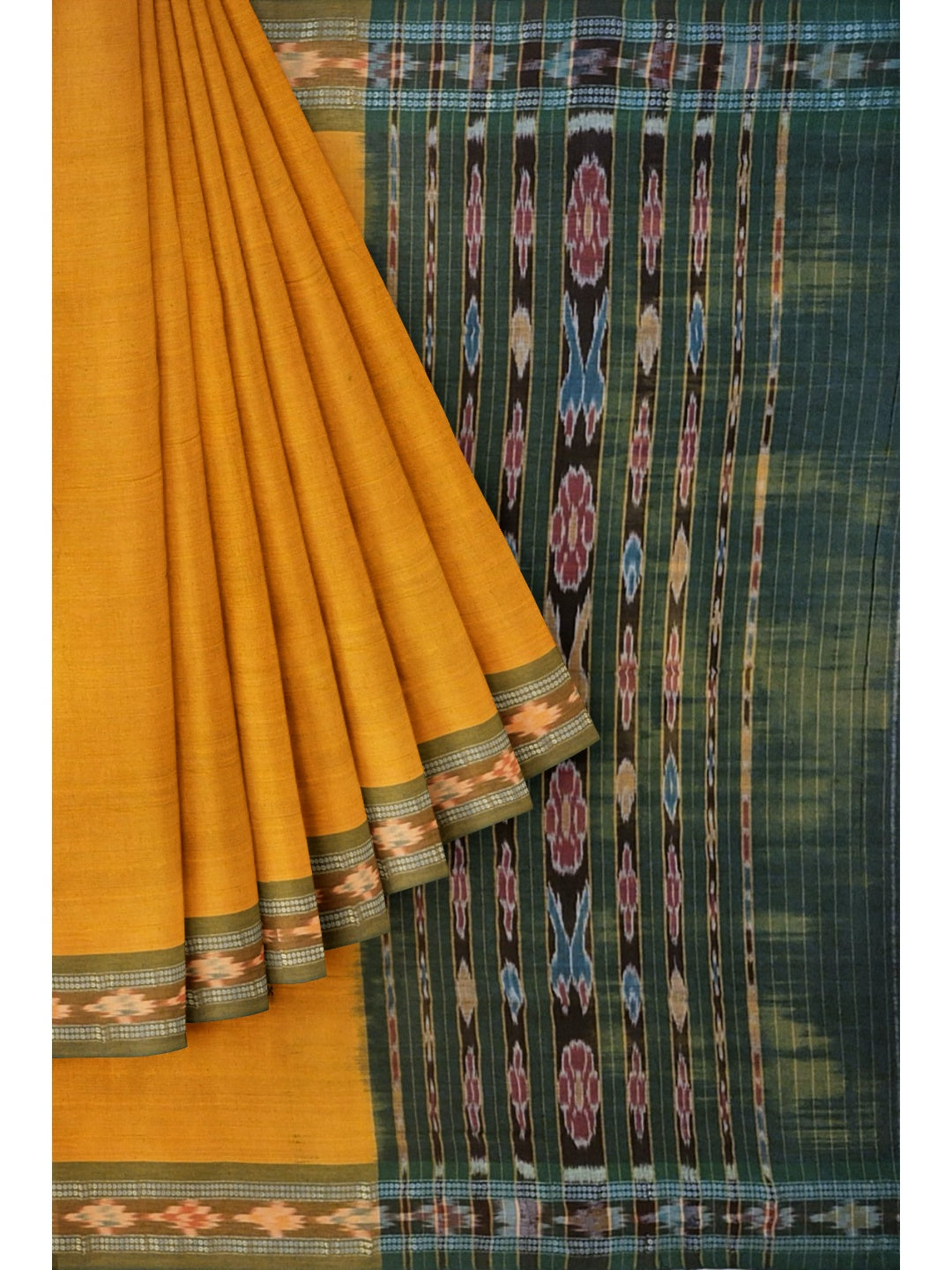 Yellow Cotton Odisha Ikat saree  with mix match cotton ikat blouse