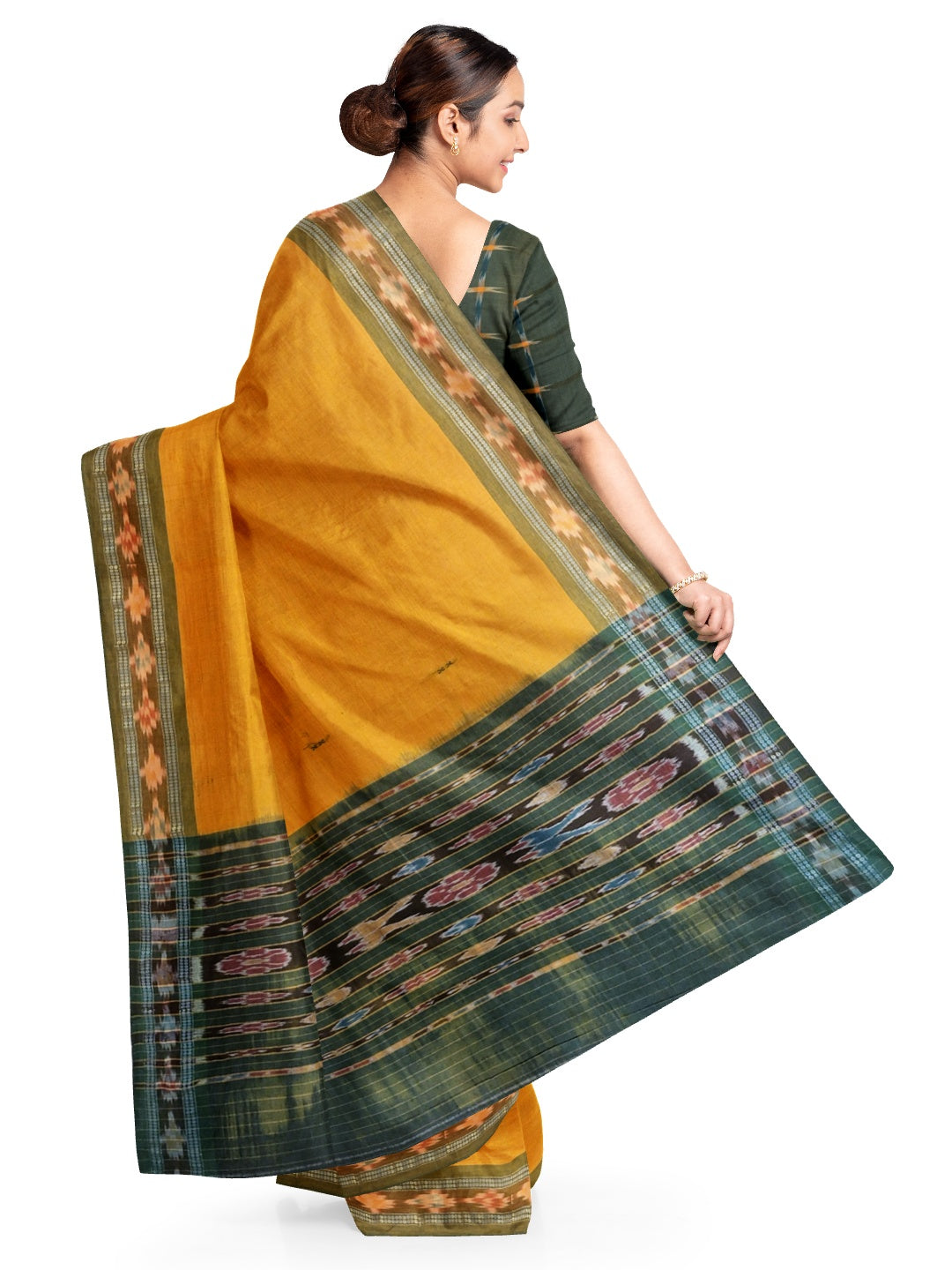Yellow Cotton Odisha Ikat saree  with mix match cotton ikat blouse