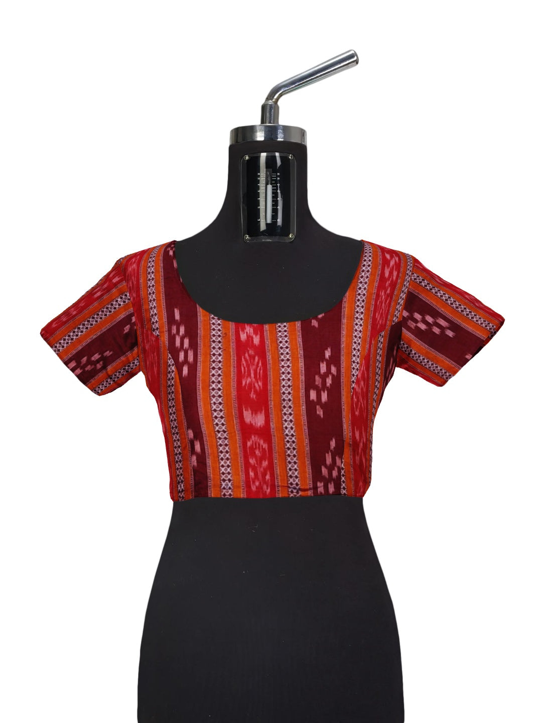 Red Cotton Odisha Ikat saree  with mix match cotton ikat blouse