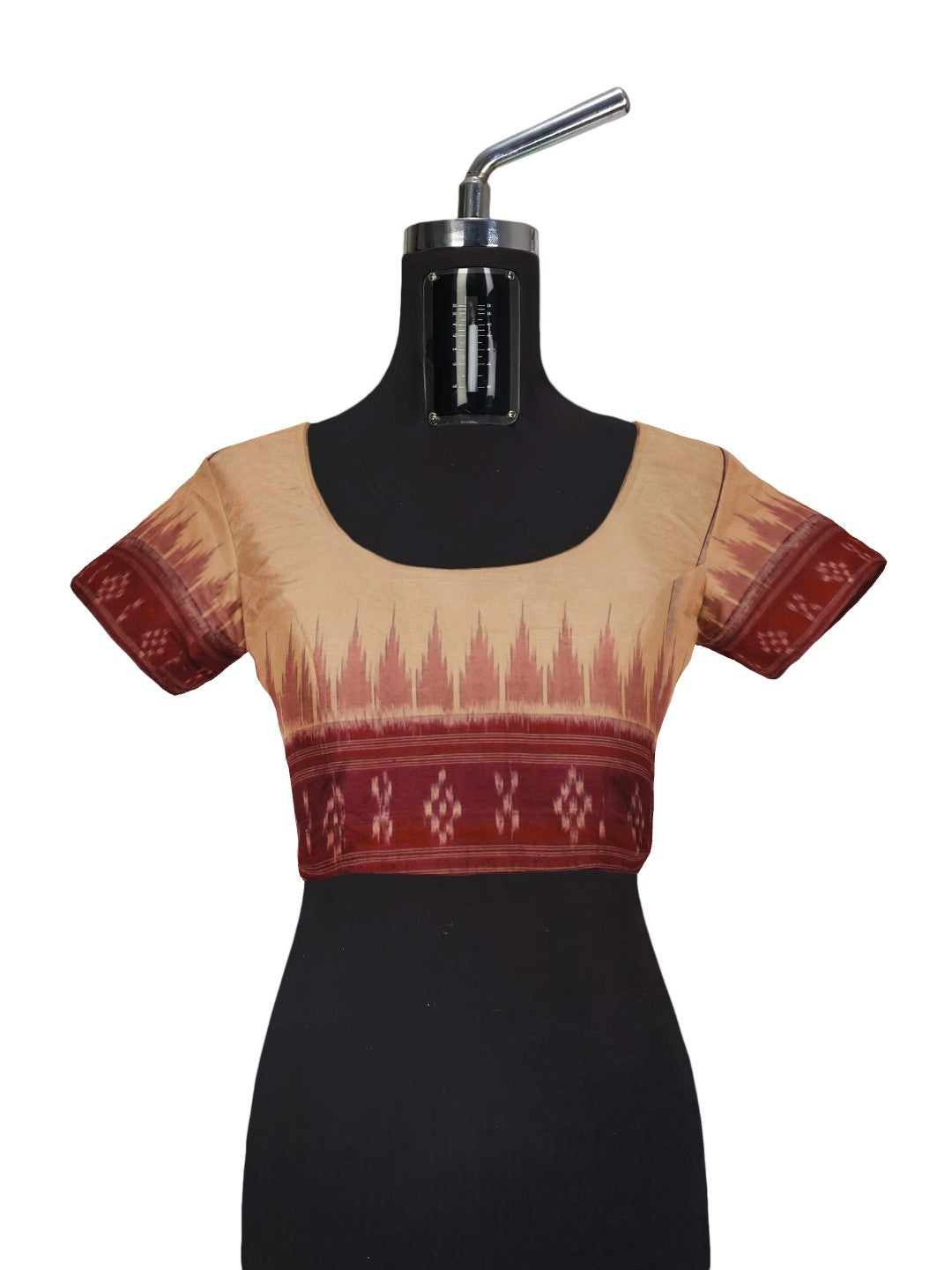 Beige Maroon double border Odisha Ikat saree with running blouse piece
