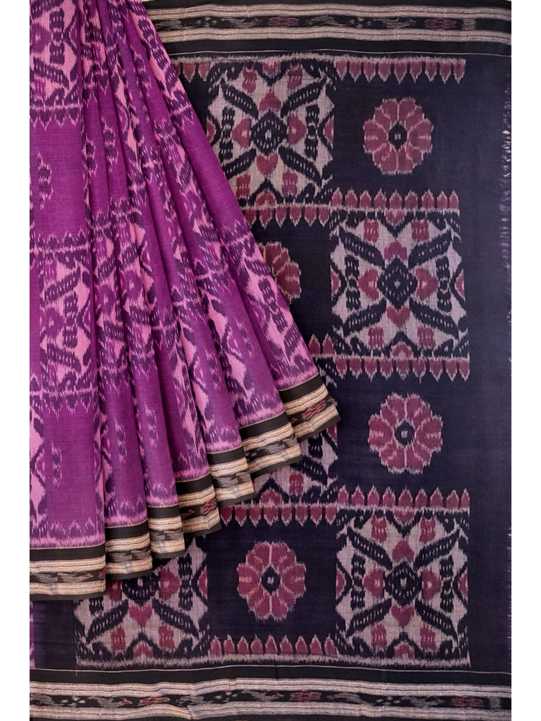 Violet coloured Odisha Ikat saree  with cotton ikat blouse piece