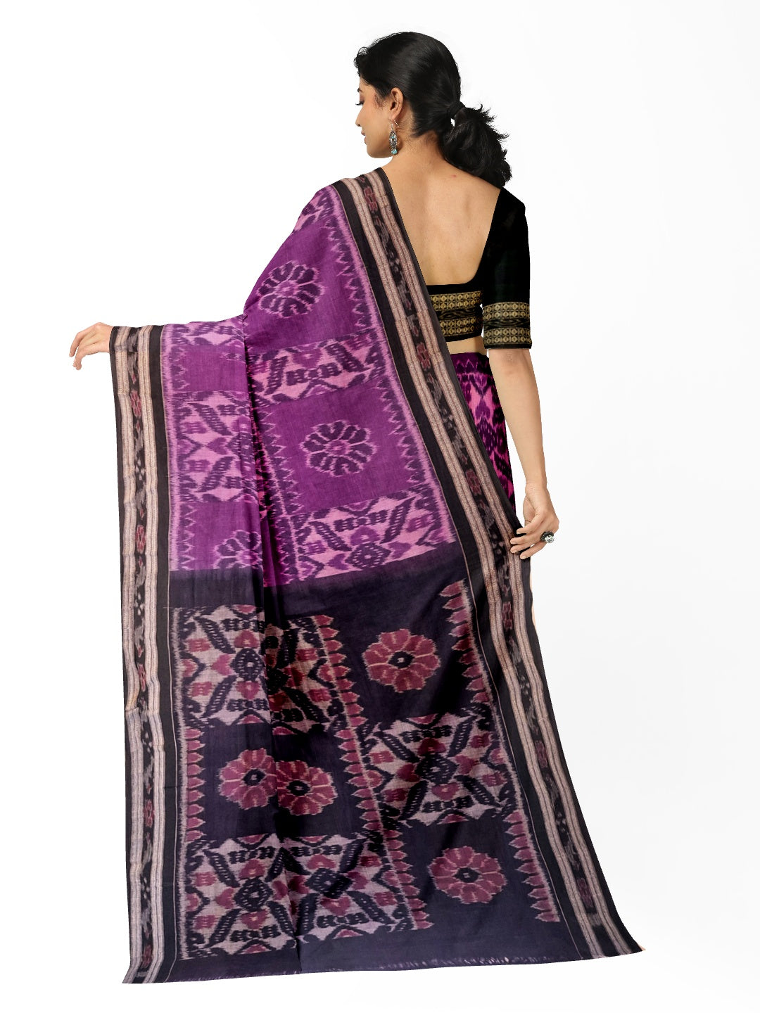 Violet coloured Odisha Ikat saree  with cotton ikat blouse piece