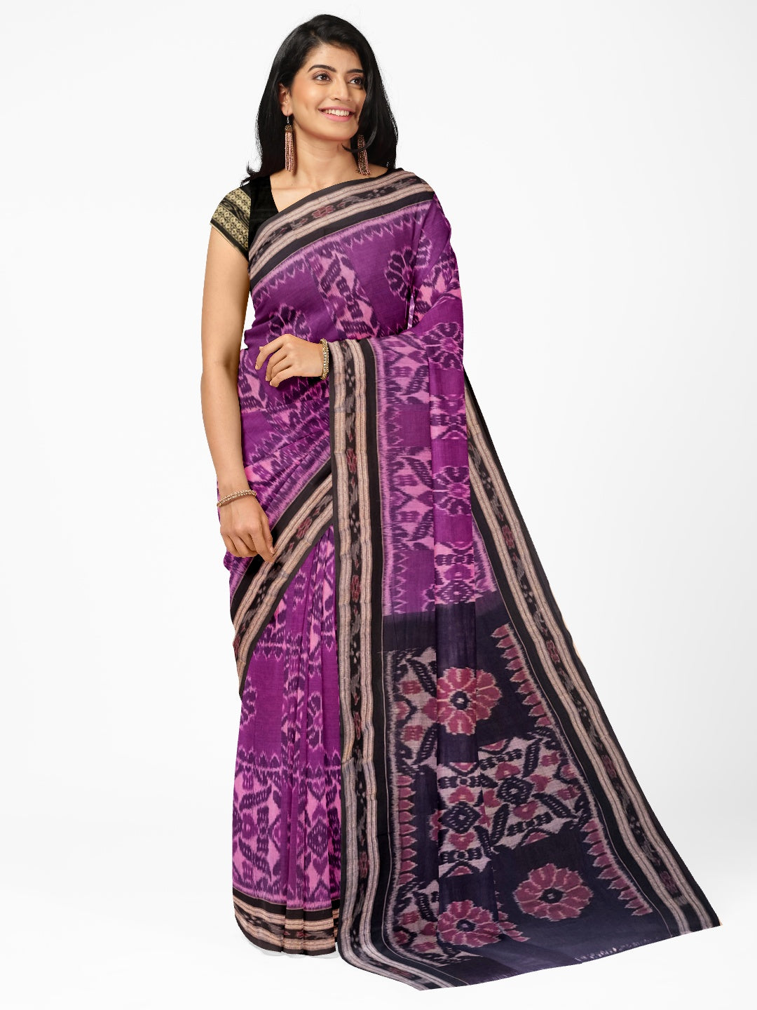 Violet coloured Odisha Ikat saree  with cotton ikat blouse piece