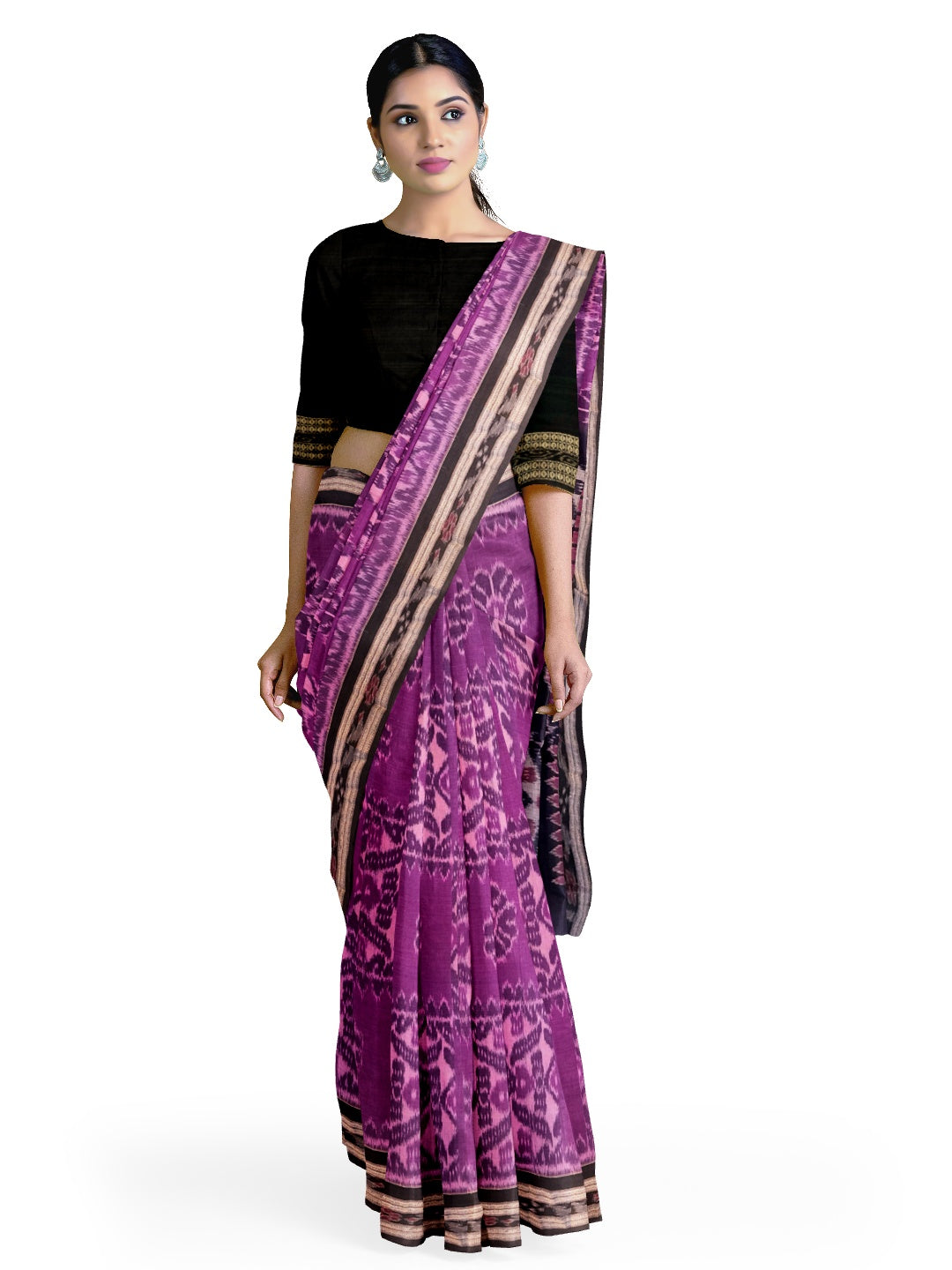 Violet coloured Odisha Ikat saree  with cotton ikat blouse piece