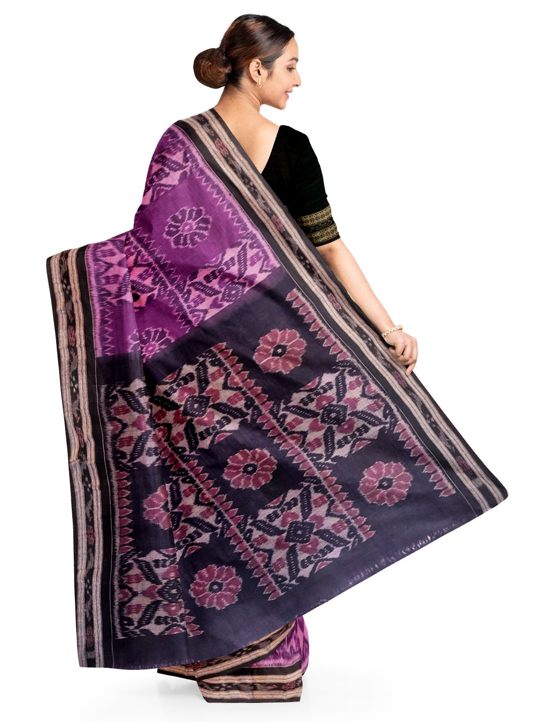 Violet coloured Odisha Ikat saree  with cotton ikat blouse piece