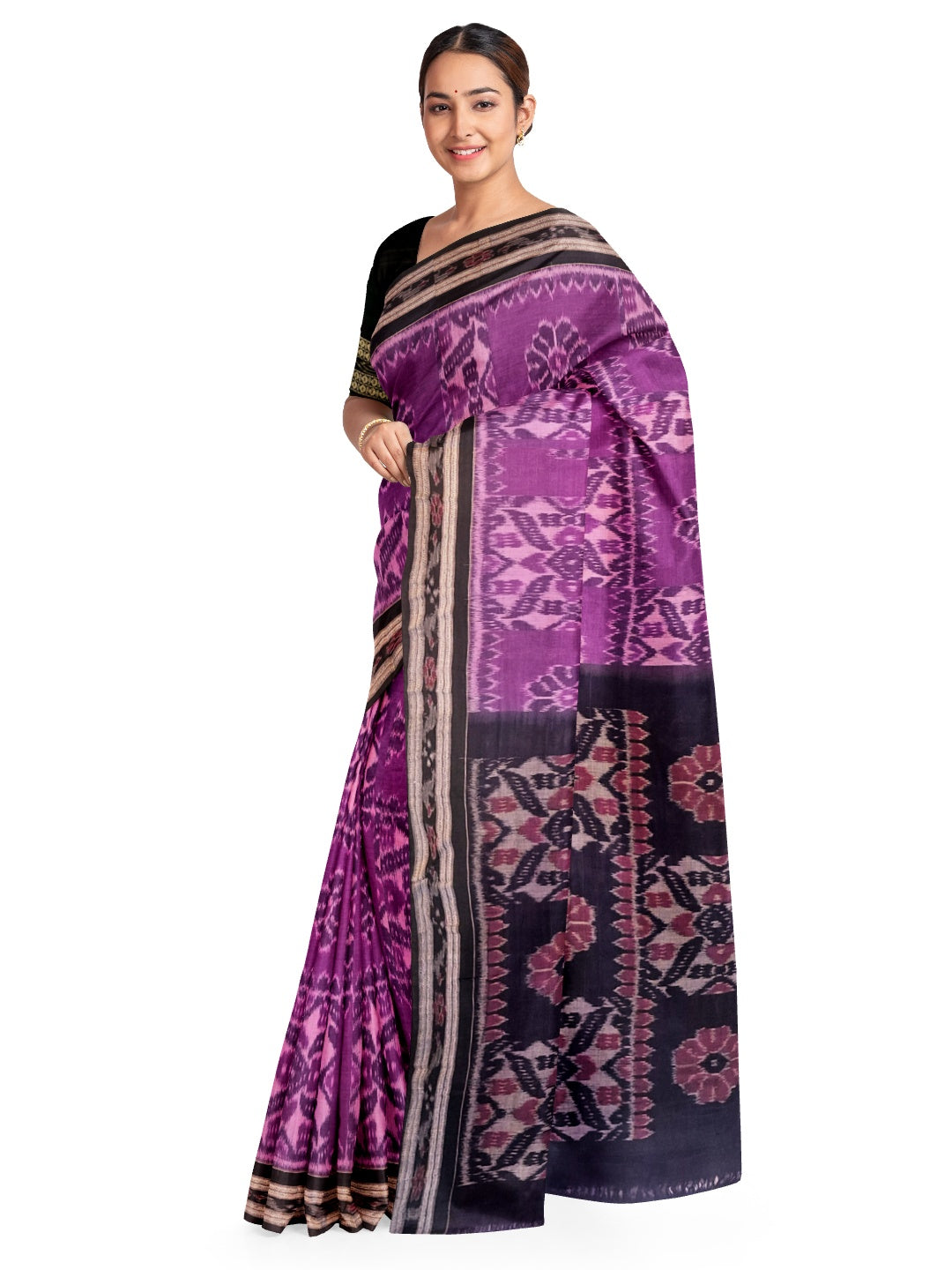Violet coloured Odisha Ikat saree  with cotton ikat blouse piece
