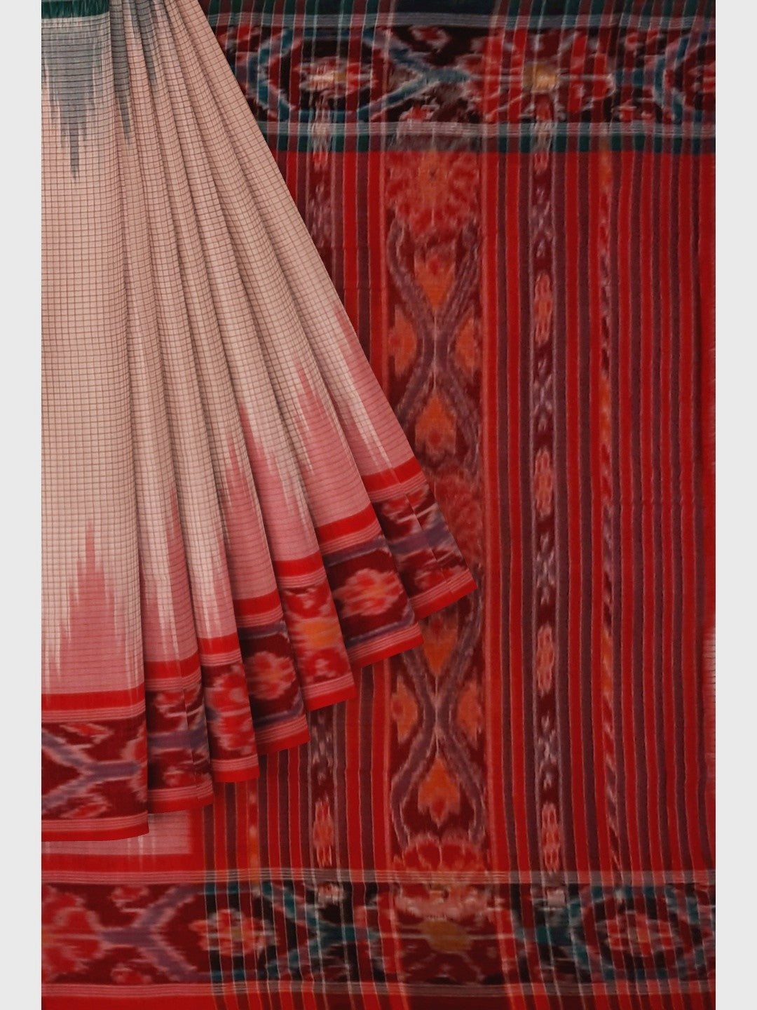 Light Pink Ganga Jamuna border Cotton Odisha Ikat saree with cotton ikat blouse piece