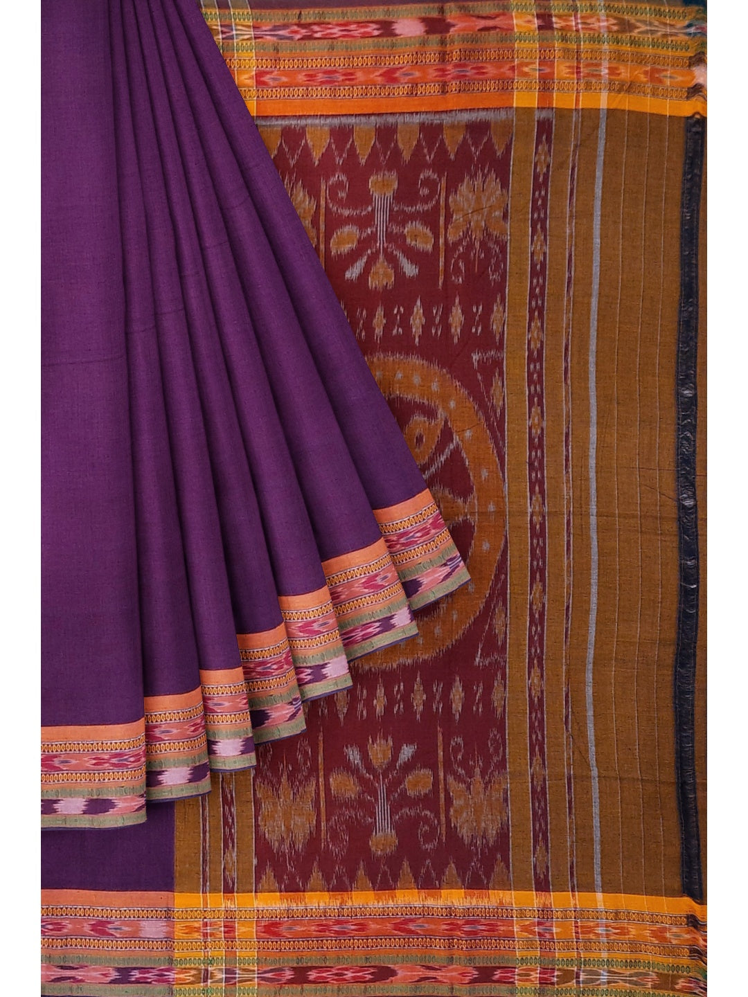 Violet Cotton Odisha Ikat saree  with mix match cotton ikat blouse