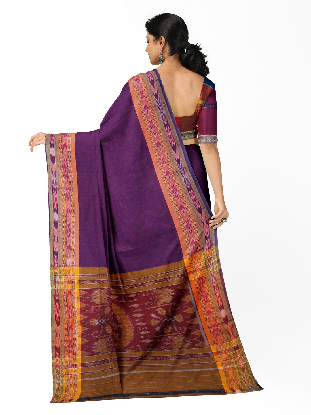 Violet Cotton Odisha Ikat saree  with mix match cotton ikat blouse