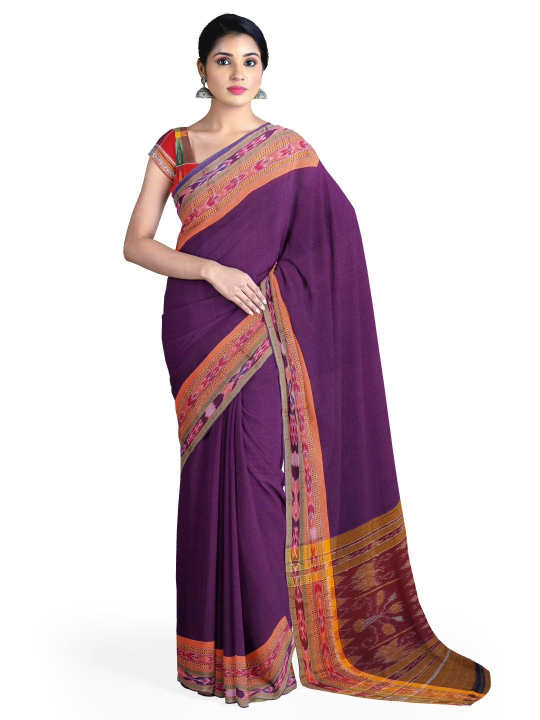 Violet Cotton Odisha Ikat saree  with mix match cotton ikat blouse