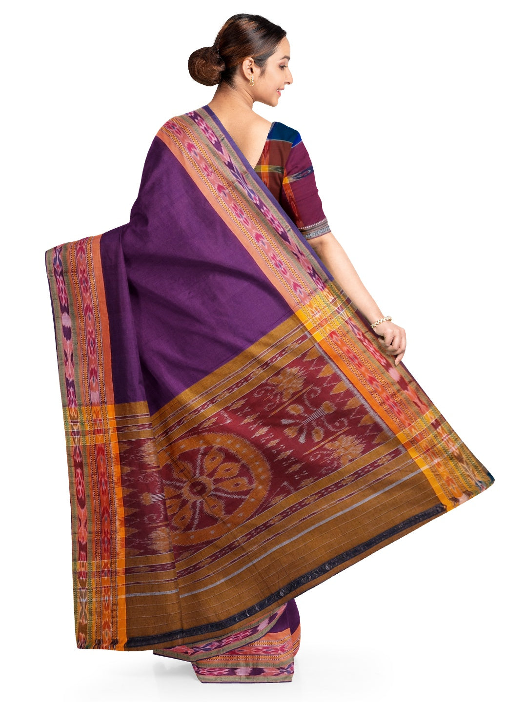 Violet Cotton Odisha Ikat saree  with mix match cotton ikat blouse