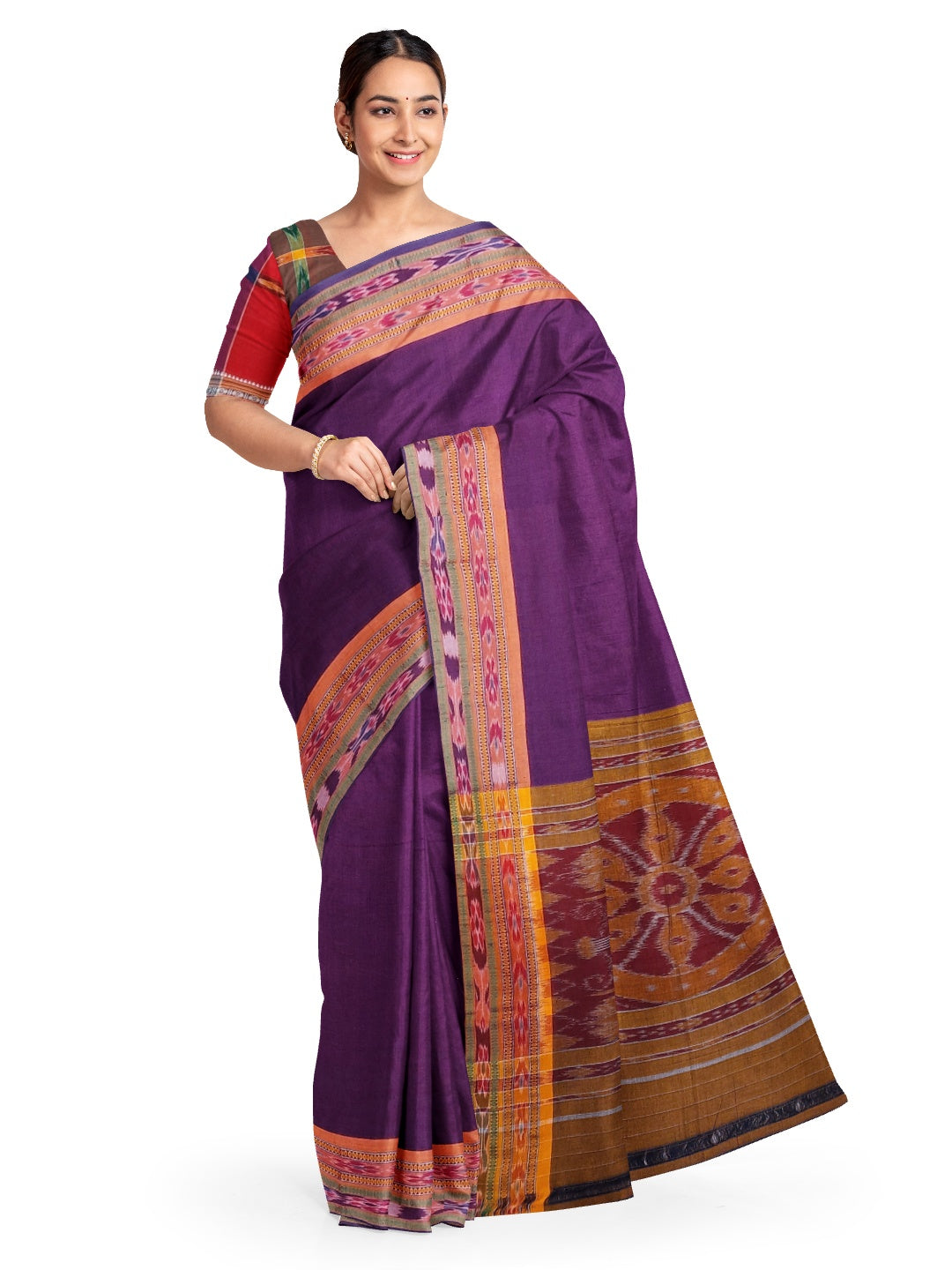 Violet Cotton Odisha Ikat saree  with mix match cotton ikat blouse