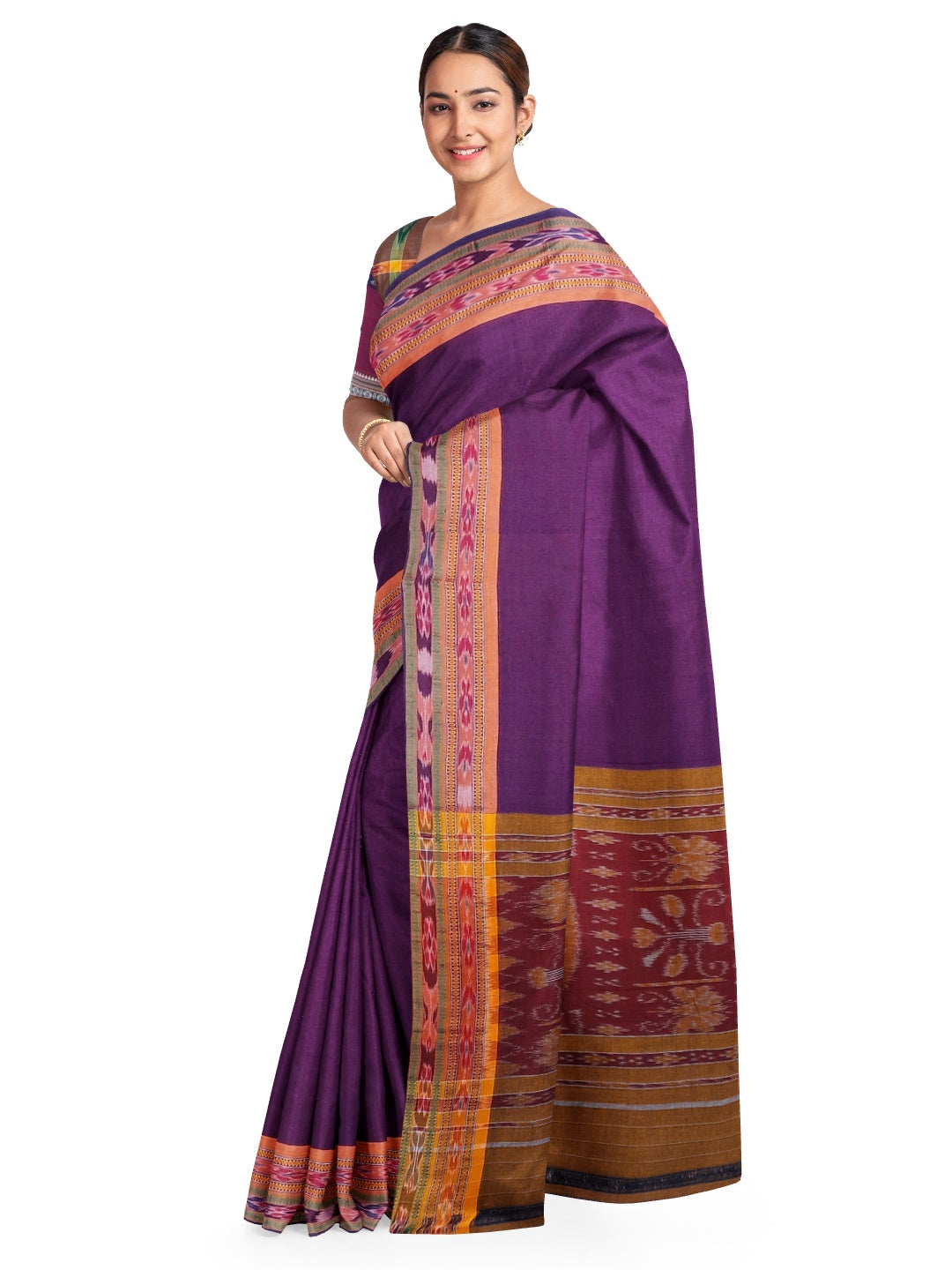 Violet Cotton Odisha Ikat saree  with mix match cotton ikat blouse