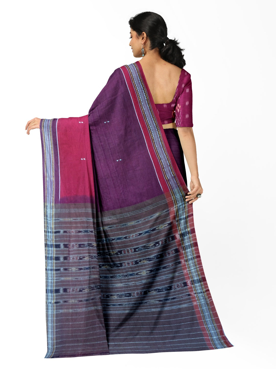 Violet Pink Cotton Odisha Ikat saree  with mix match cotton ikat blouse