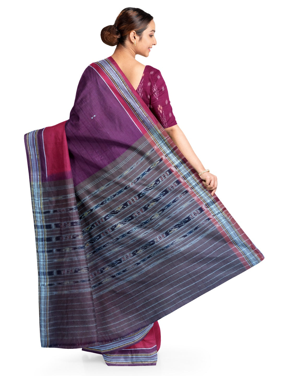 Violet Pink Cotton Odisha Ikat saree  with mix match cotton ikat blouse