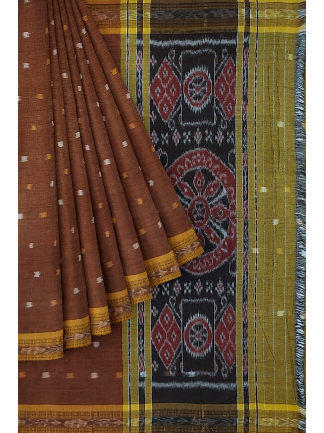 Mustard Cotton Odisha Ikat saree with mix match blouse piece