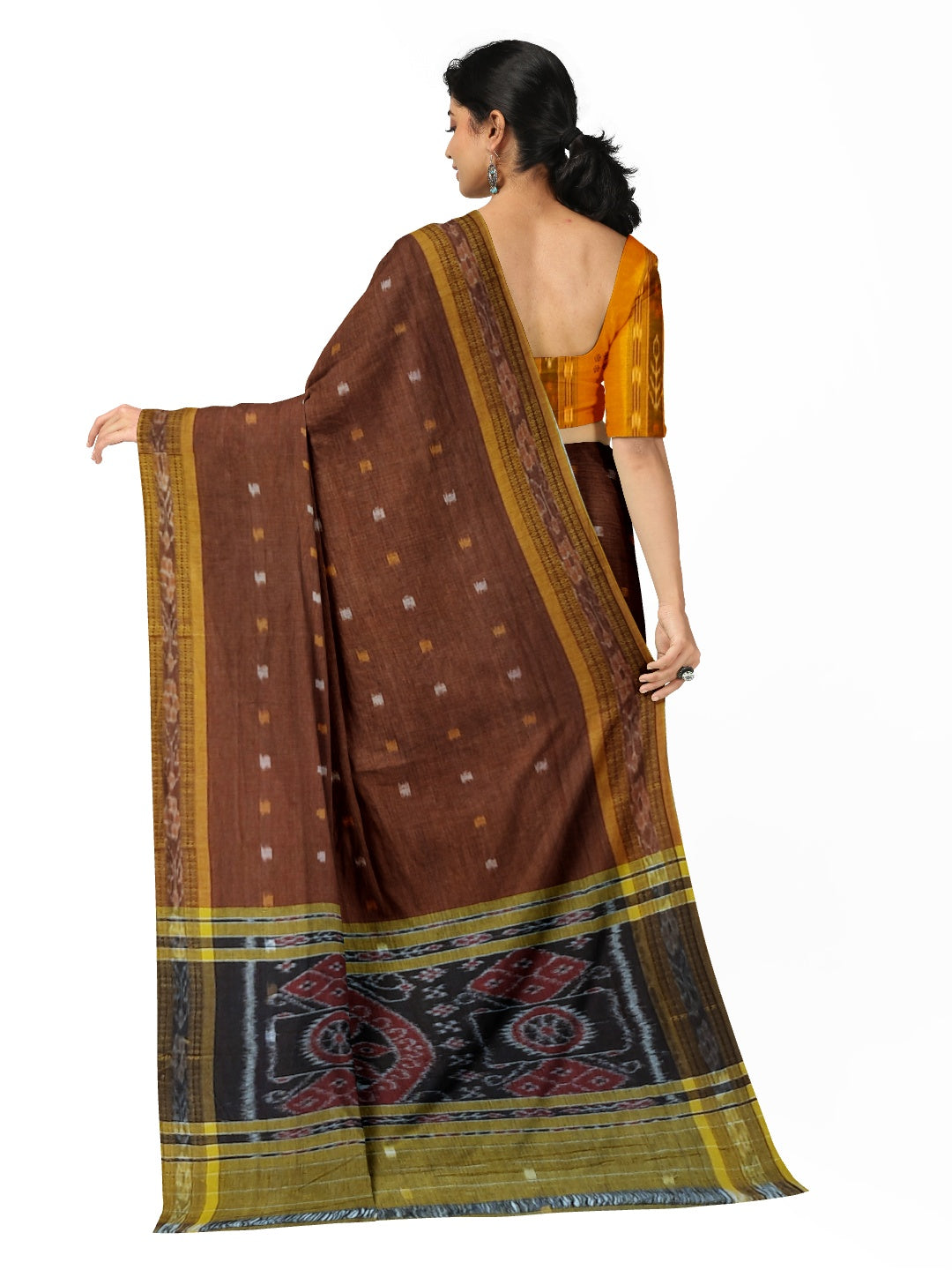 Mustard Cotton Odisha Ikat saree with mix match blouse piece