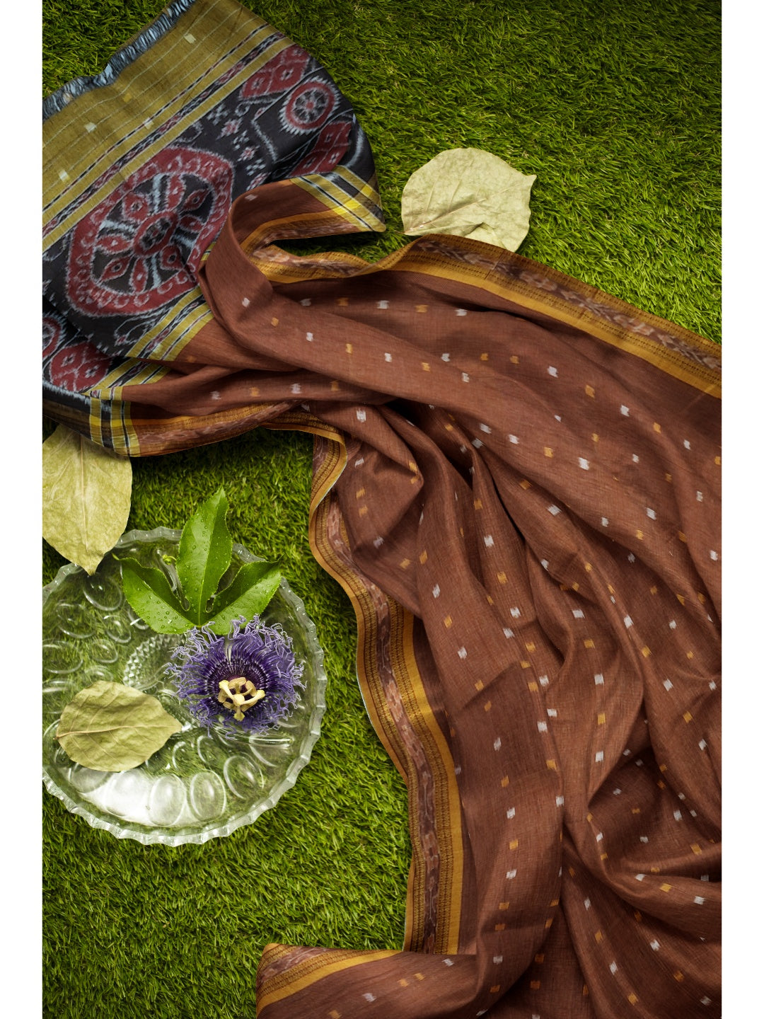 Mustard Cotton Odisha Ikat saree with mix match blouse piece