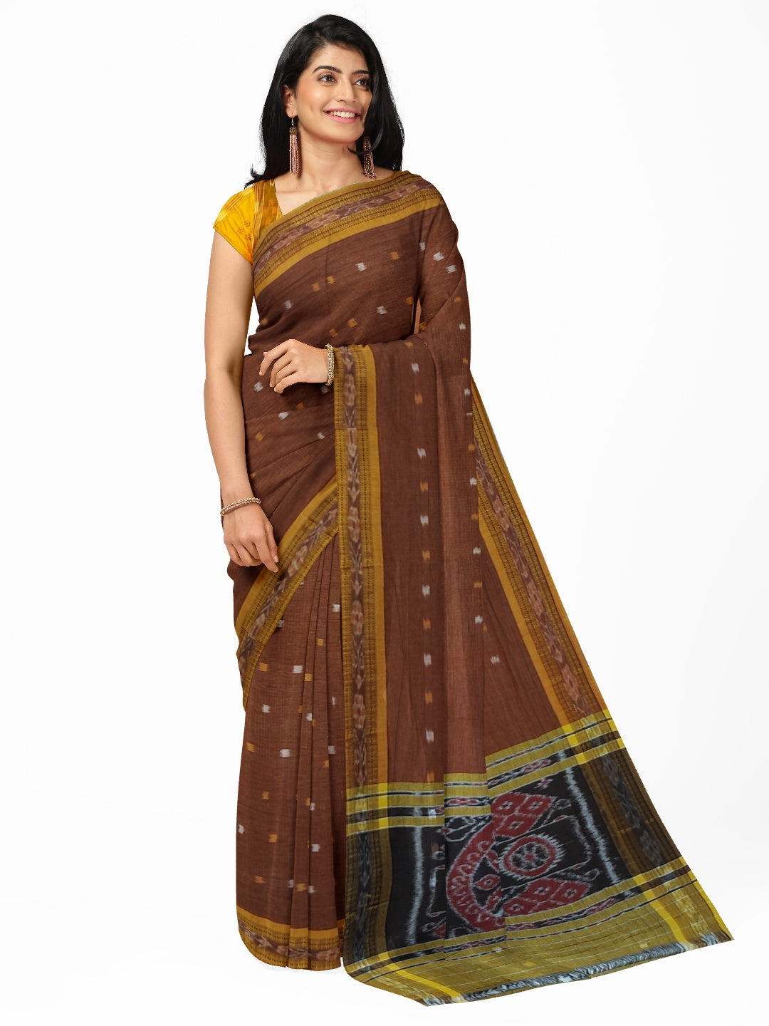 Mustard Cotton Odisha Ikat saree with mix match blouse piece