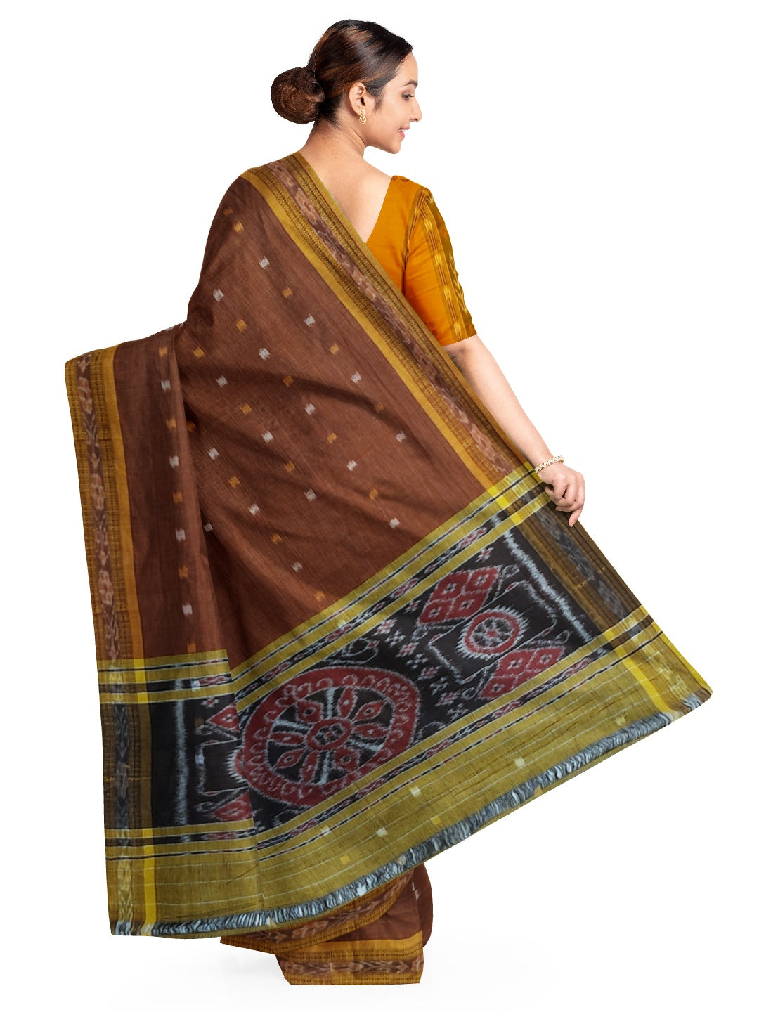 Mustard Cotton Odisha Ikat saree with mix match blouse piece