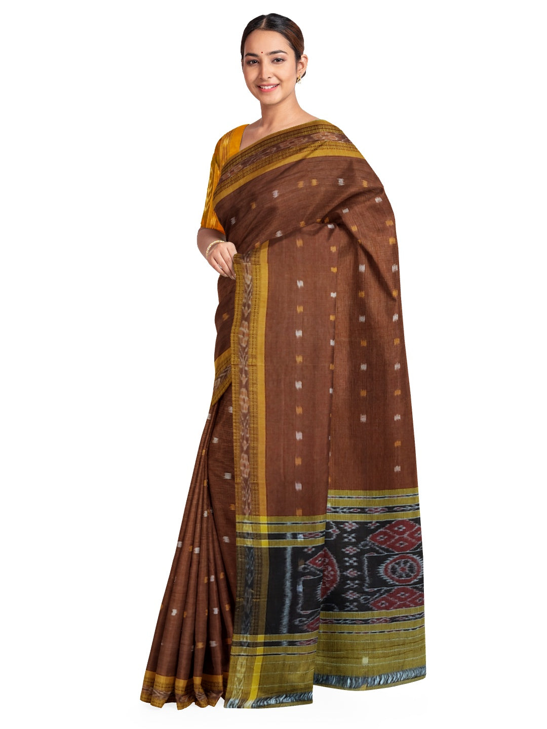 Mustard Cotton Odisha Ikat saree with mix match blouse piece