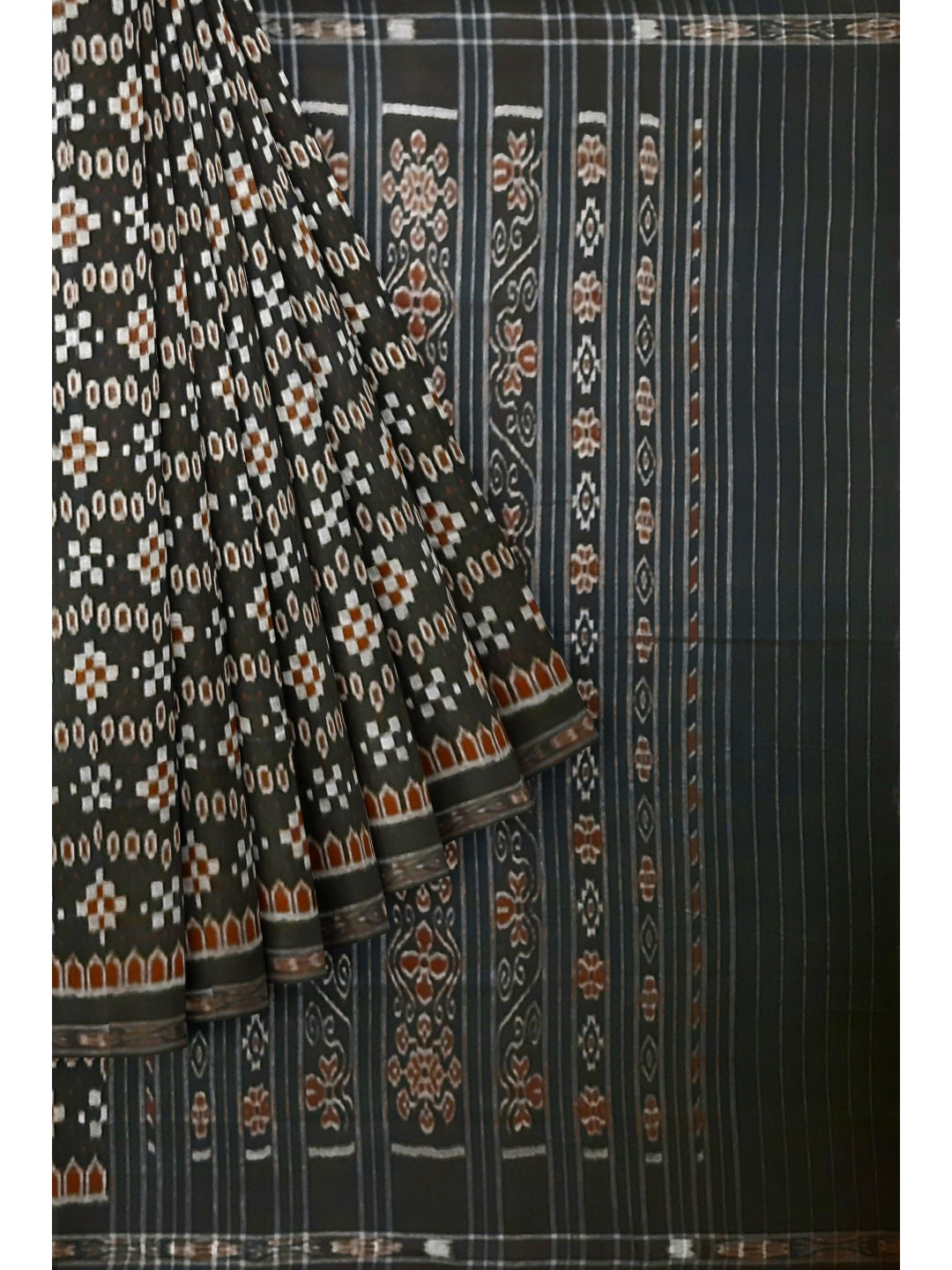 Black Cotton Ikat saree with cotton ikat blouse piece