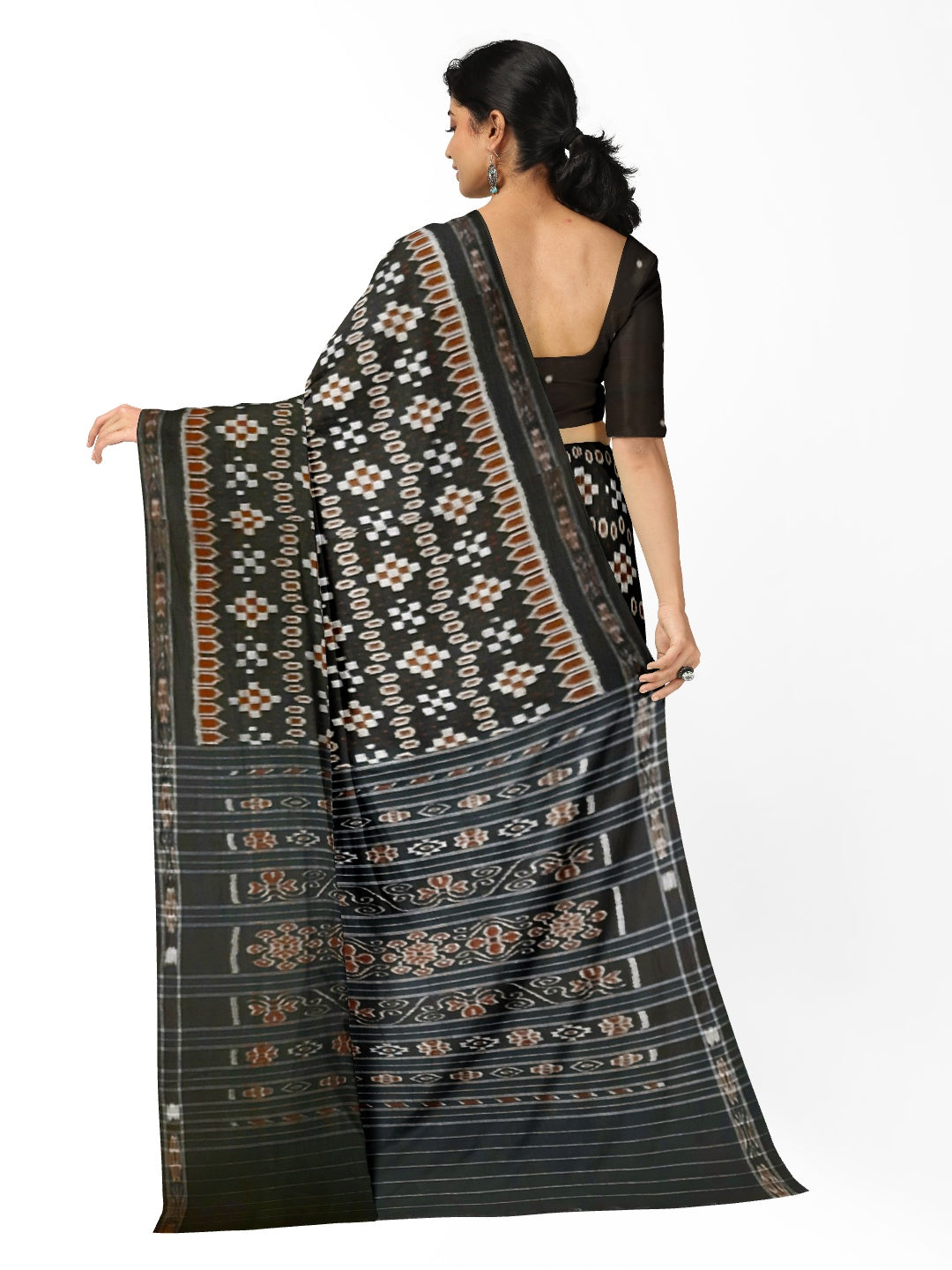 Black Cotton Ikat saree with cotton ikat blouse piece
