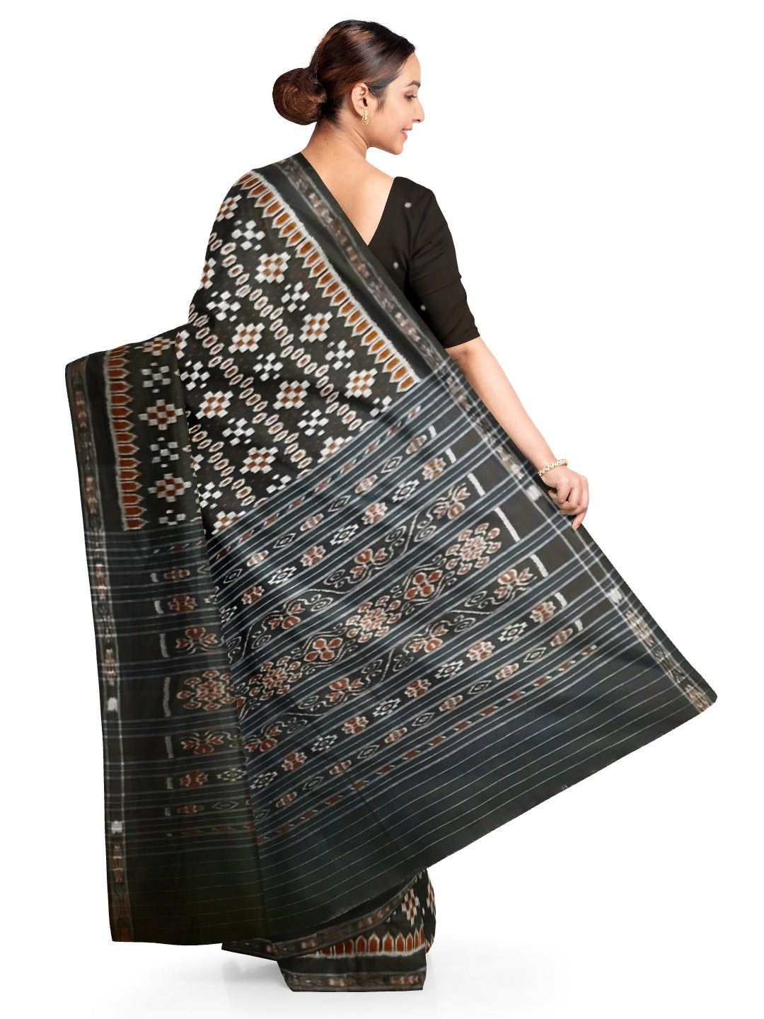 Black Cotton Ikat saree with cotton ikat blouse piece