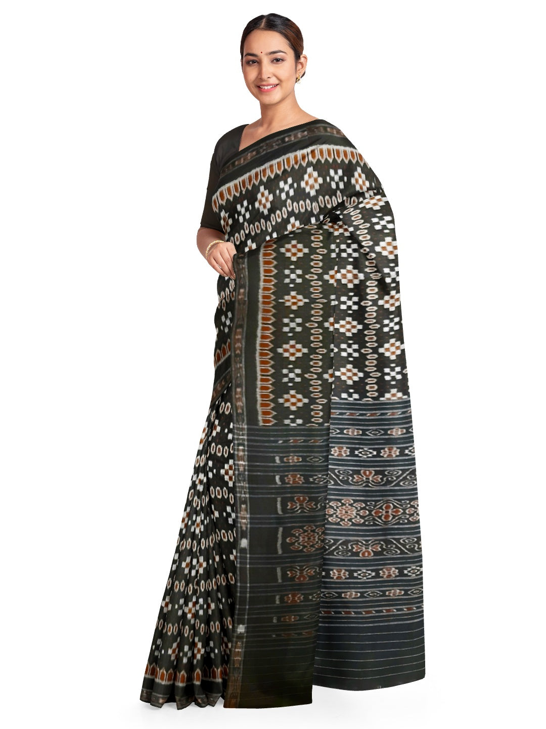 Black Cotton Ikat saree with cotton ikat blouse piece