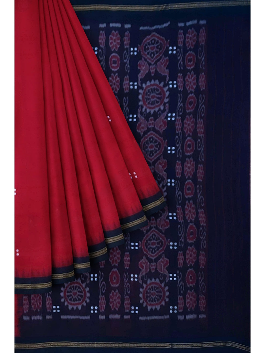 Red Ekphulia Pattern Odisha Ikat Cotton Saree with cotton ikat blouse piece