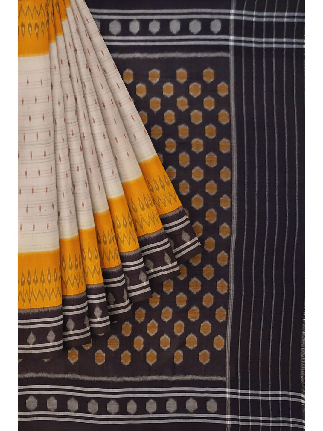 Off-white Cotton Odisha Ikat saree  with mix match cotton ikat blouse piece