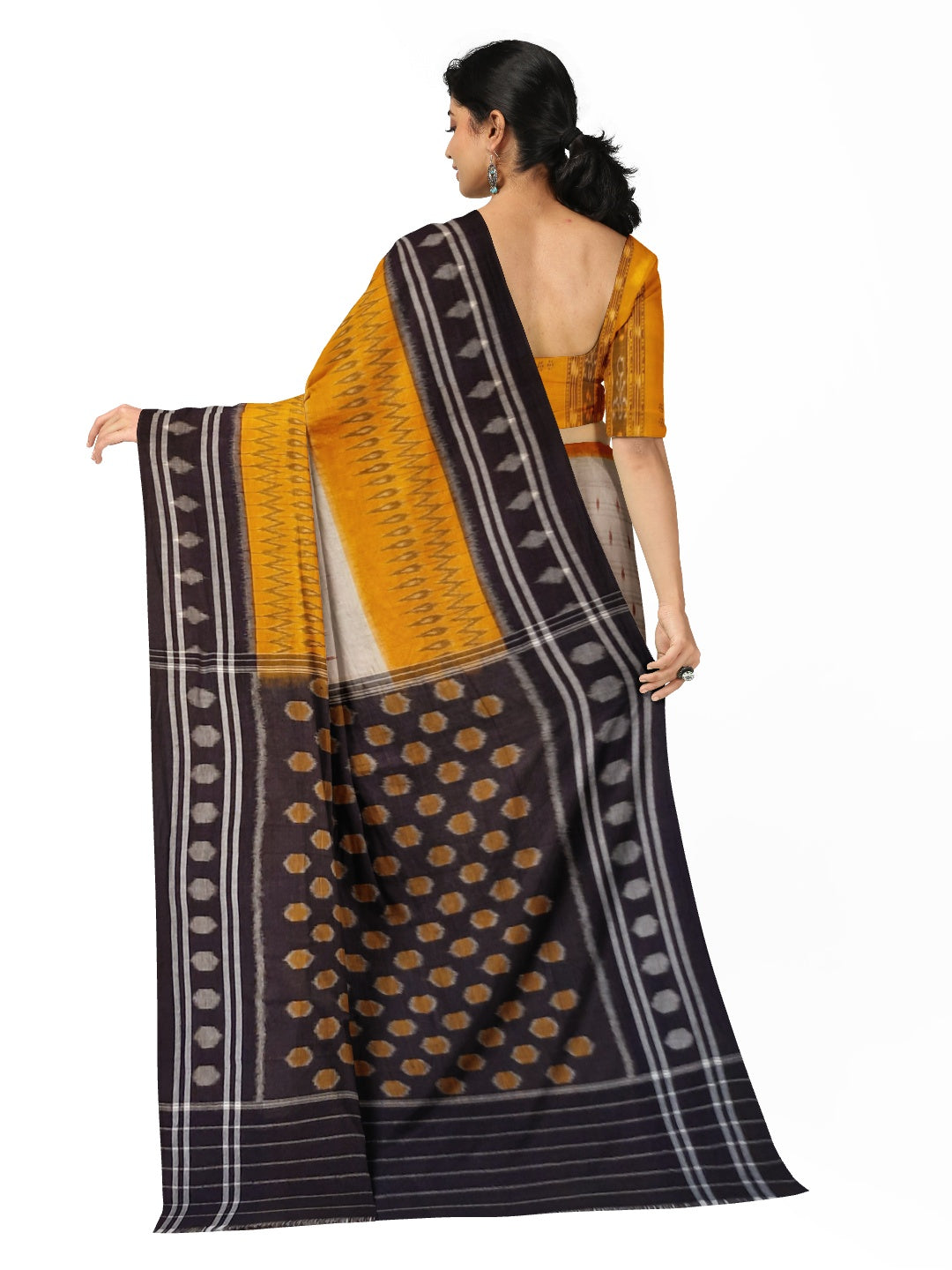 Off-white Cotton Odisha Ikat saree  with mix match cotton ikat blouse piece