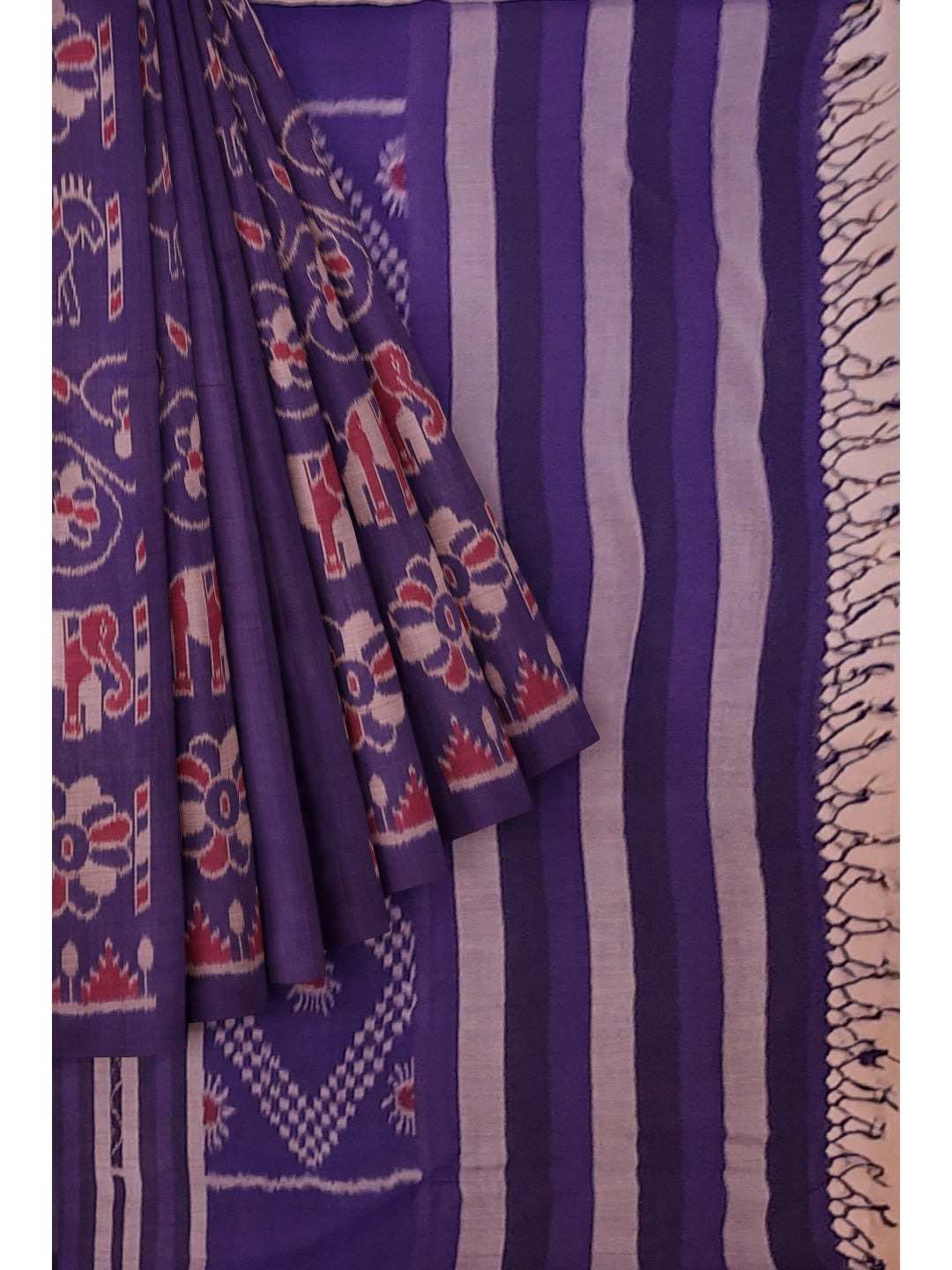 Blue cotton ikat wide border Saree with mix match cotton ikat blouse piece