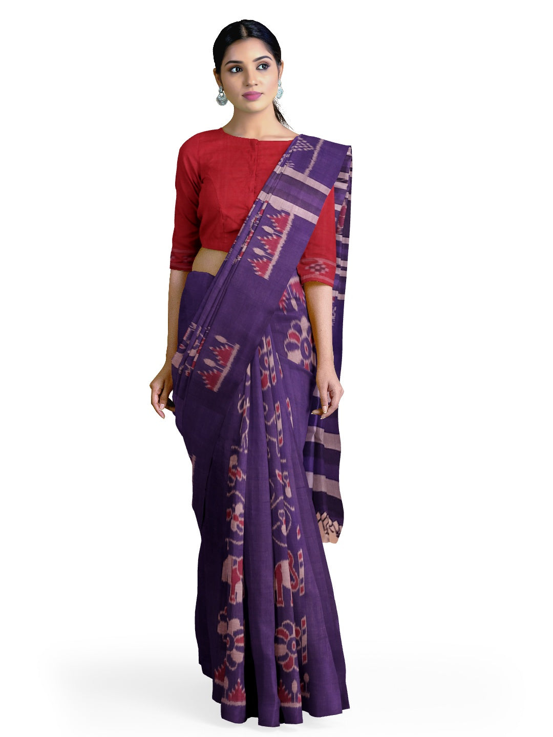 Blue cotton ikat wide border Saree with mix match cotton ikat blouse piece