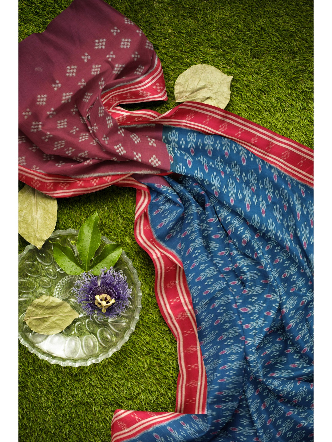 Blue Cotton Odisha Ikat saree with mix match cotton ikat blouse piece