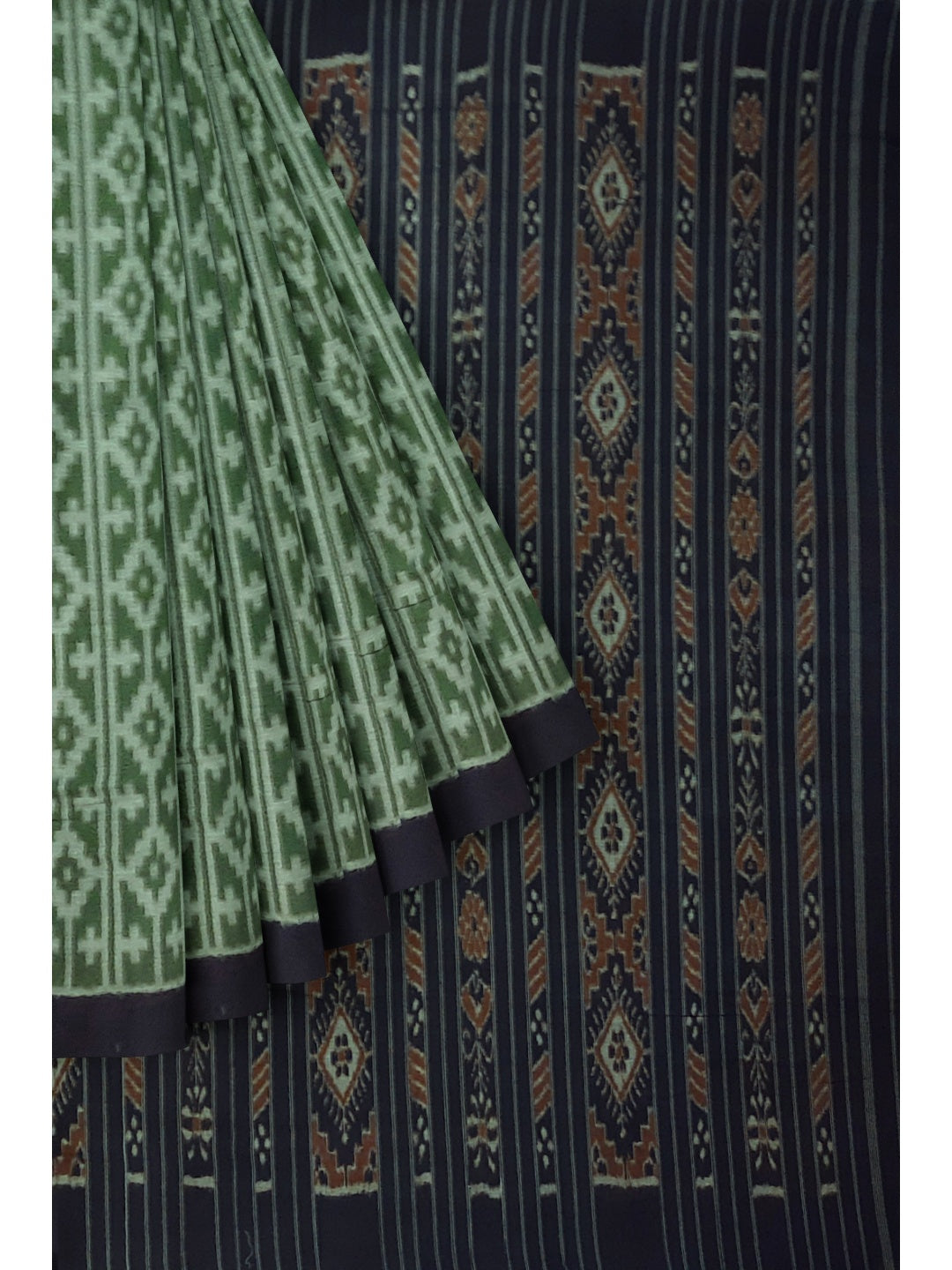Green Cotton Odisha Ikat saree with mix match cotton ikat blouse piece