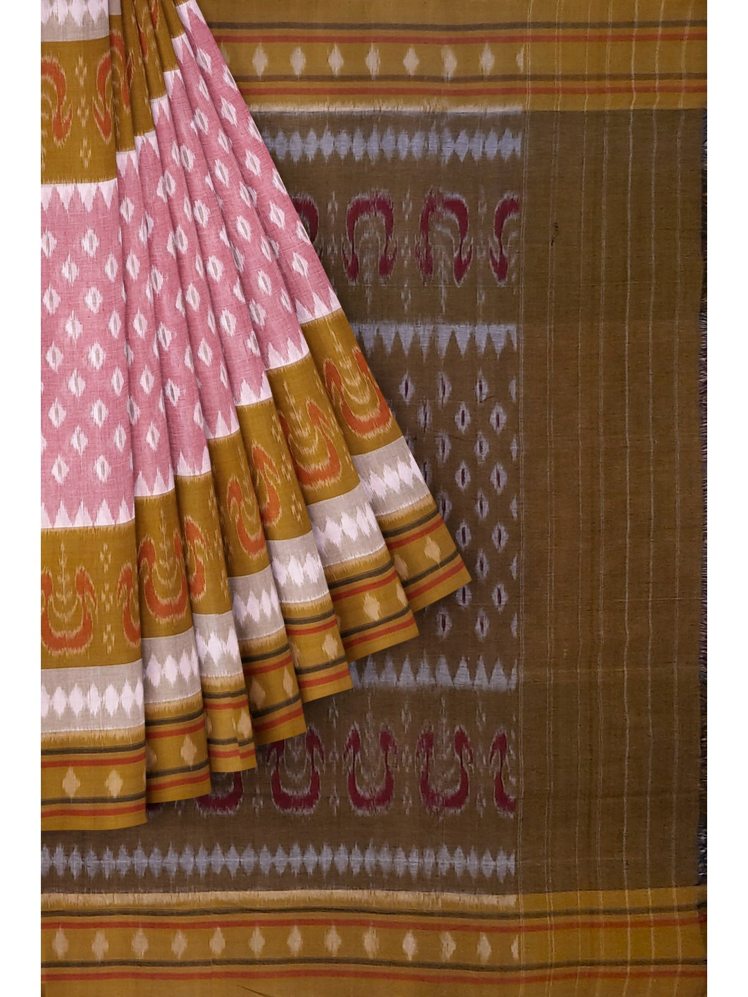 Pink Cotton Odisha Ikat saree with cotton ikat blouse piece