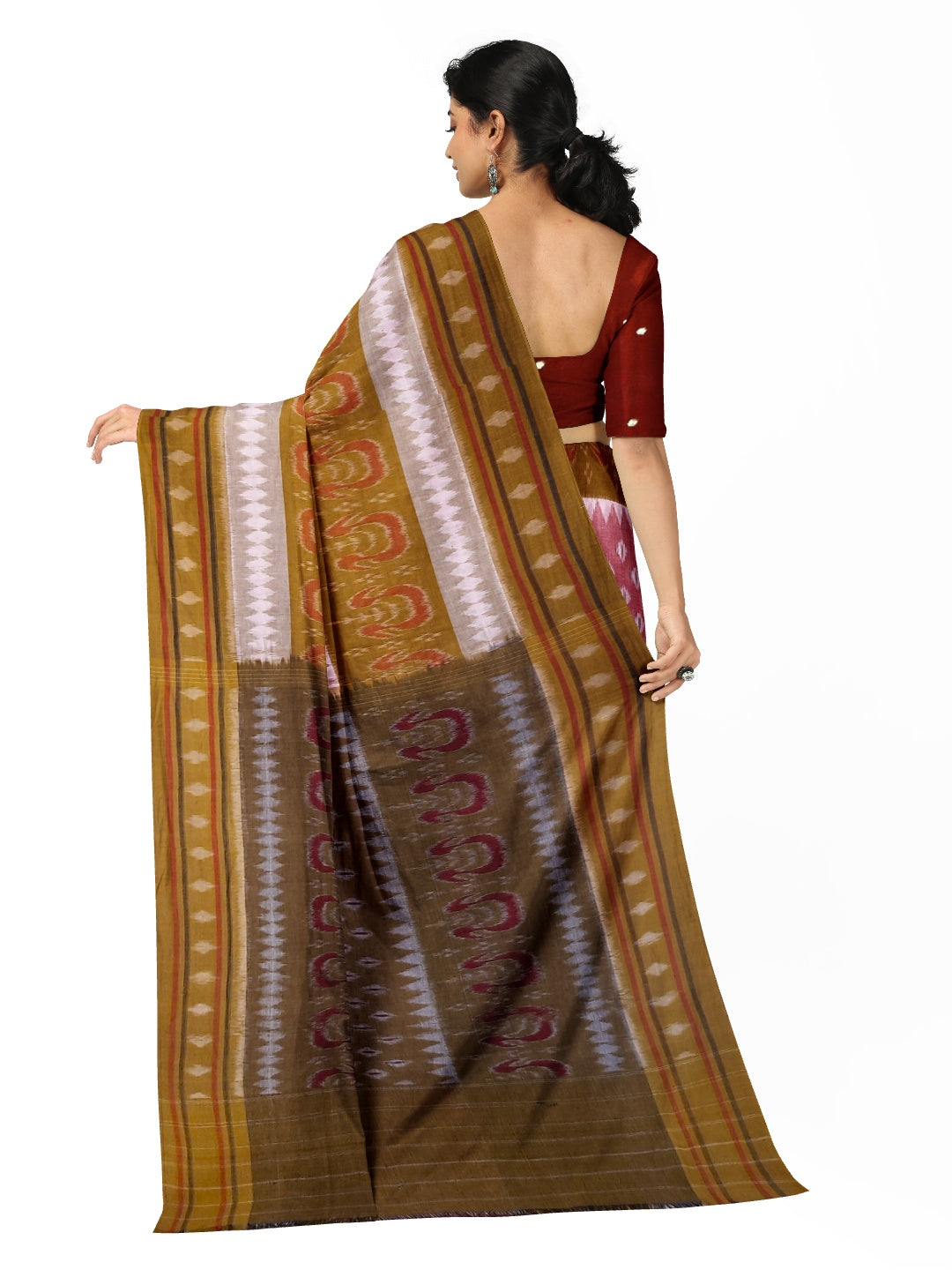 Pink Cotton Odisha Ikat saree with cotton ikat blouse piece