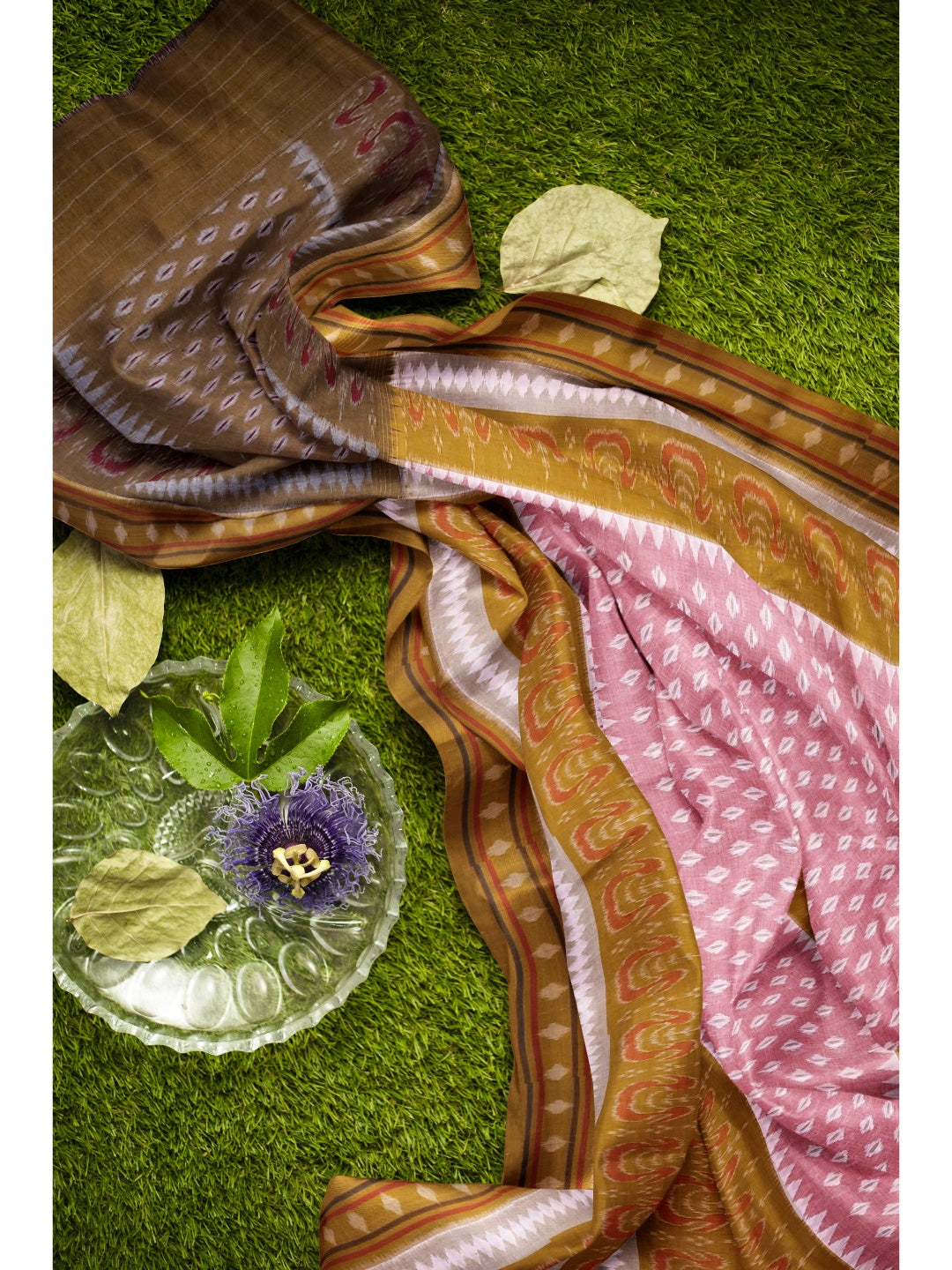 Pink Cotton Odisha Ikat saree with cotton ikat blouse piece